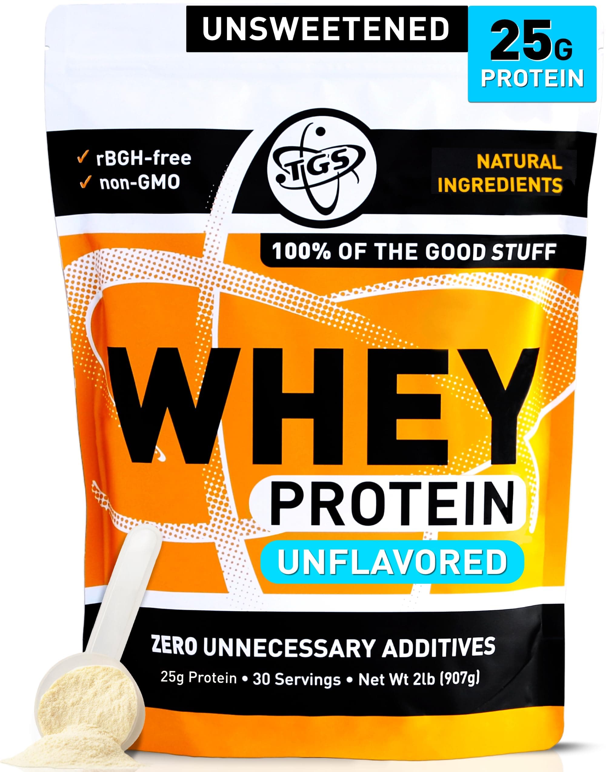 Whey Protein Powder Unflavored, Unsweetened - No Artificial Ingredients for Men & Women - 2lb Soy-Free, No Gluten, Keto Friendly - Post Workout Muscle Recovery