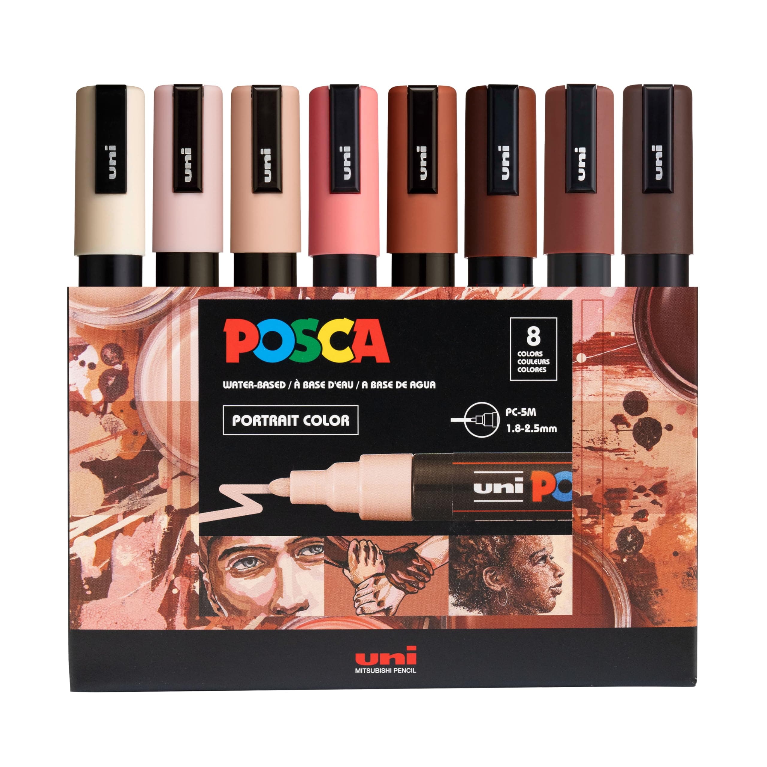 Posca Markers Portrait Tone 8 Pack Acrylic Paint Pens Reversible Tip for Coloring and Drawing, Non-Toxic Formula