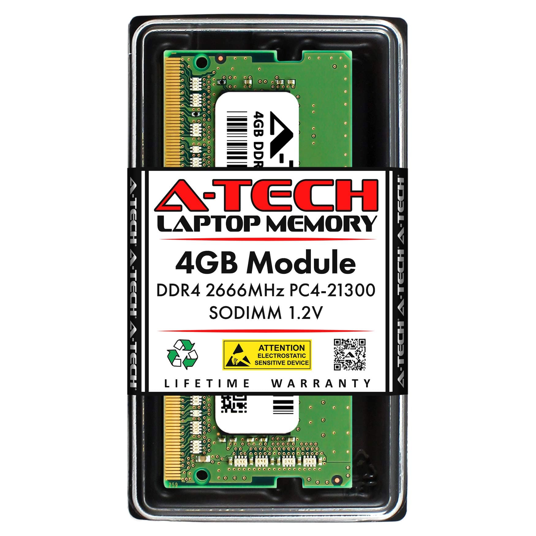 A-Tech 4GB DDR4 2666MHz PC4-21300 (PC4-2666V) CL19 SODIMM 1.2V 260-Pin Non-ECC SO-DIMM Laptop Notebook RAM Memory Module