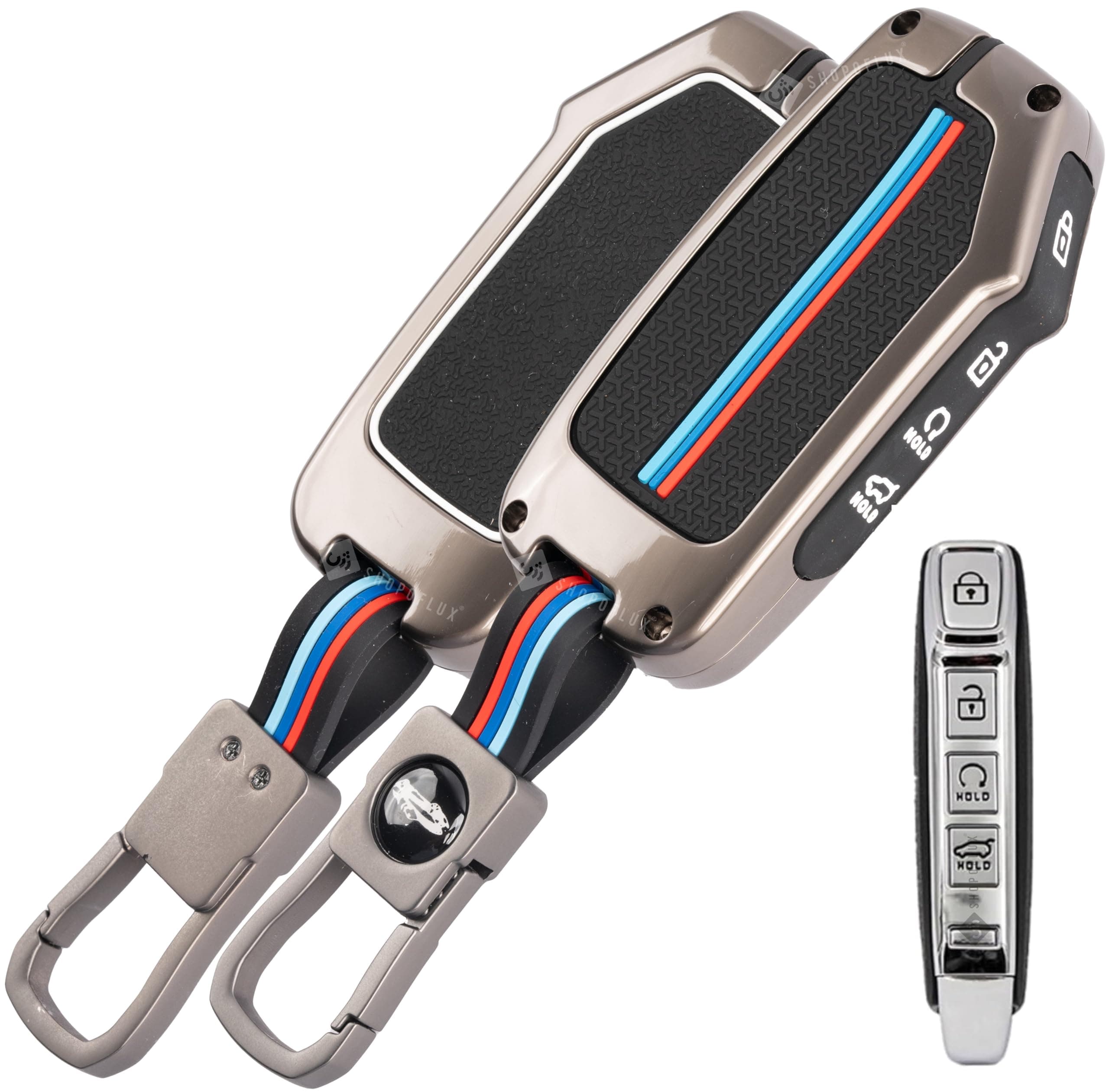 SHOPOFLUX Metal Key Cover Compatible with Kia Seltos 2024 2023 Facelift HTX | Carens Clavis X Line | Sonet Facelift 4 Button Smart Key