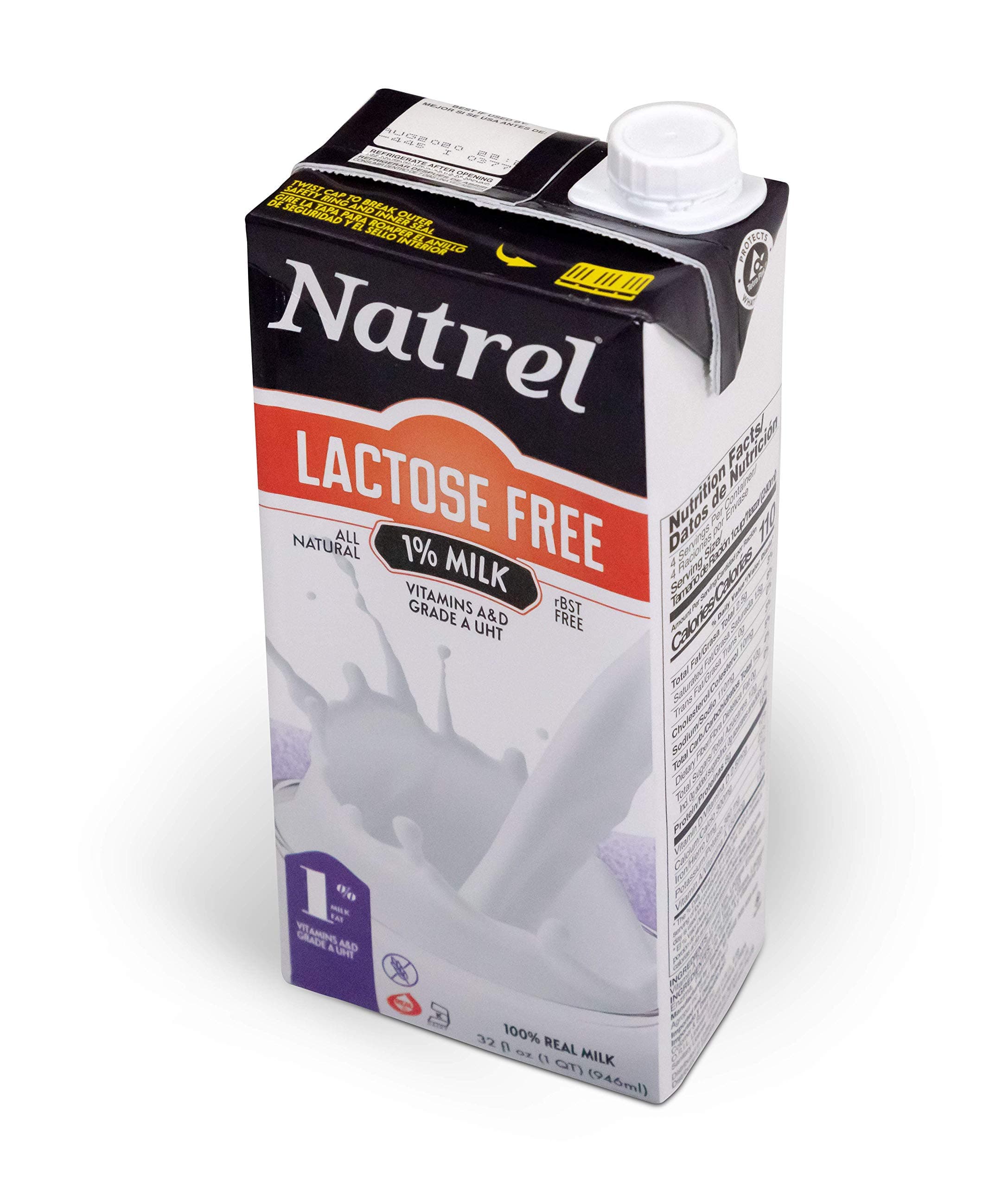 Natrel | 1% Lactose Free Milk| Shelf Stable Milk | Gluten-Free | Kosher | Non-GMO| No Refrigeration Needed | Fresh Taste that Lasts for Months | Made in the U.S.A, 32 Fl Oz (Pack of 12)