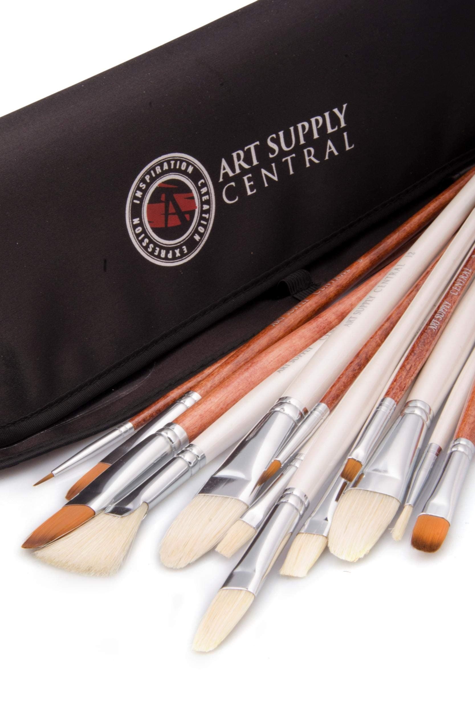 Superior Quality 14 Piece Artist Brush Set *HandMade *7 Natural Bristle & 6 Synthetic Paint Brushes * Free Pouch *No Shedding *For Oil, Acrylic & Watercolor *One Year Guarantee