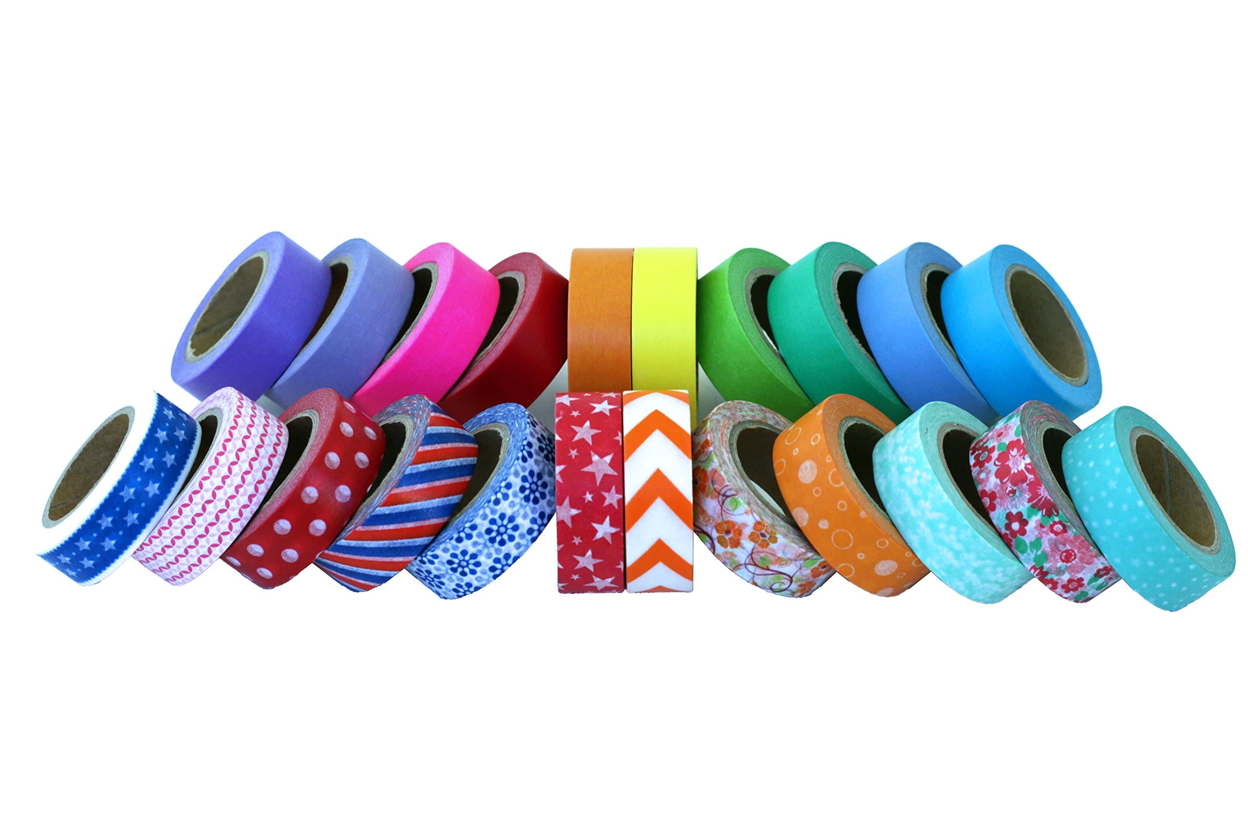 Scraft Artise 22 Rolls of Washi Masking Tape Japanese Decorative Set, 15mm x 10m, approx. 5/8 x 33', 10 Bright Solids, 12 Vibrant Prints, Fun for Scrapbooking, Journaling, Cards, DIY, Arts & Crafts