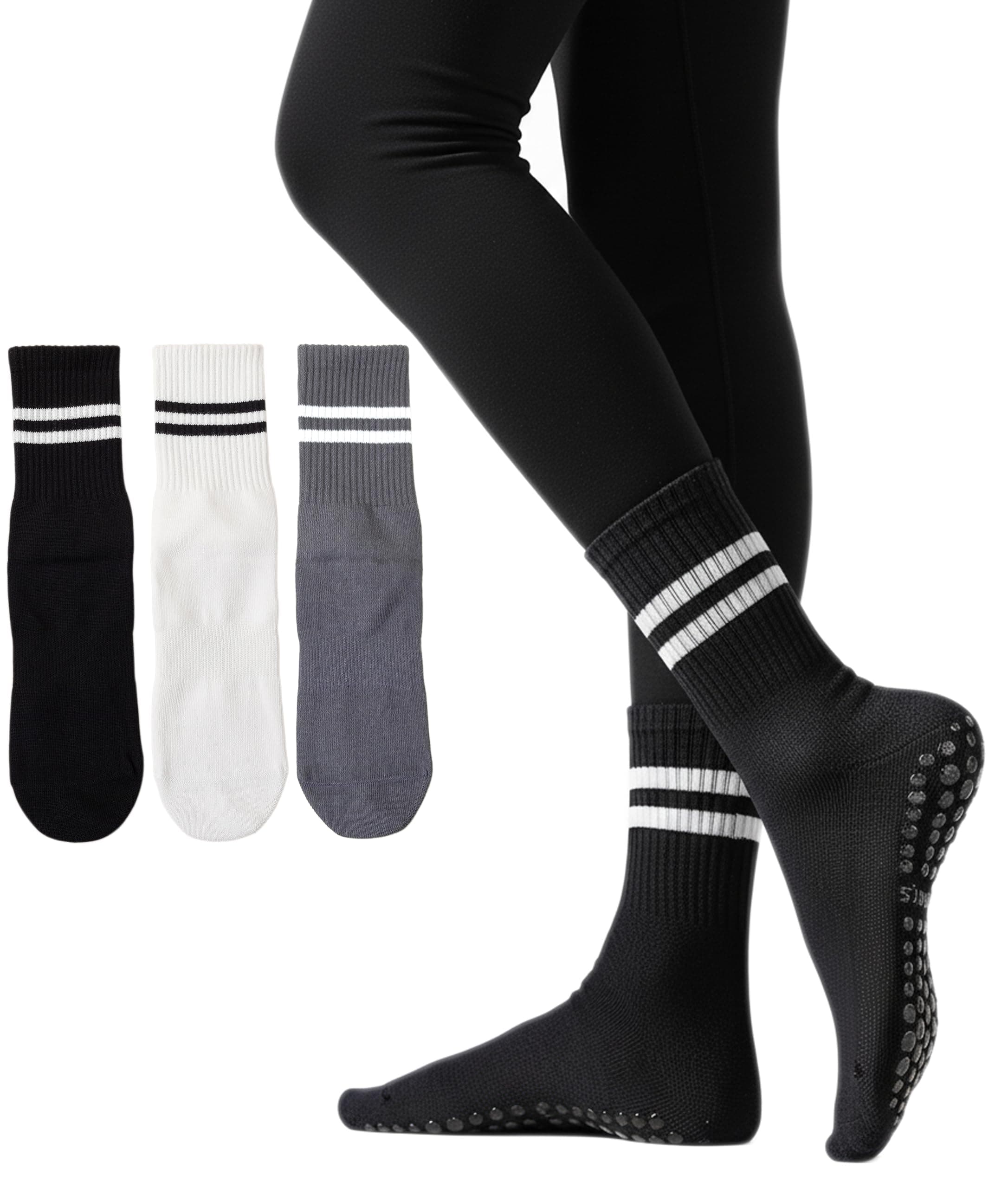 Womens Pilates Socks with Grips Non Slip Yoga Socks Barre Gym Athletic Grippy Socks for Women
