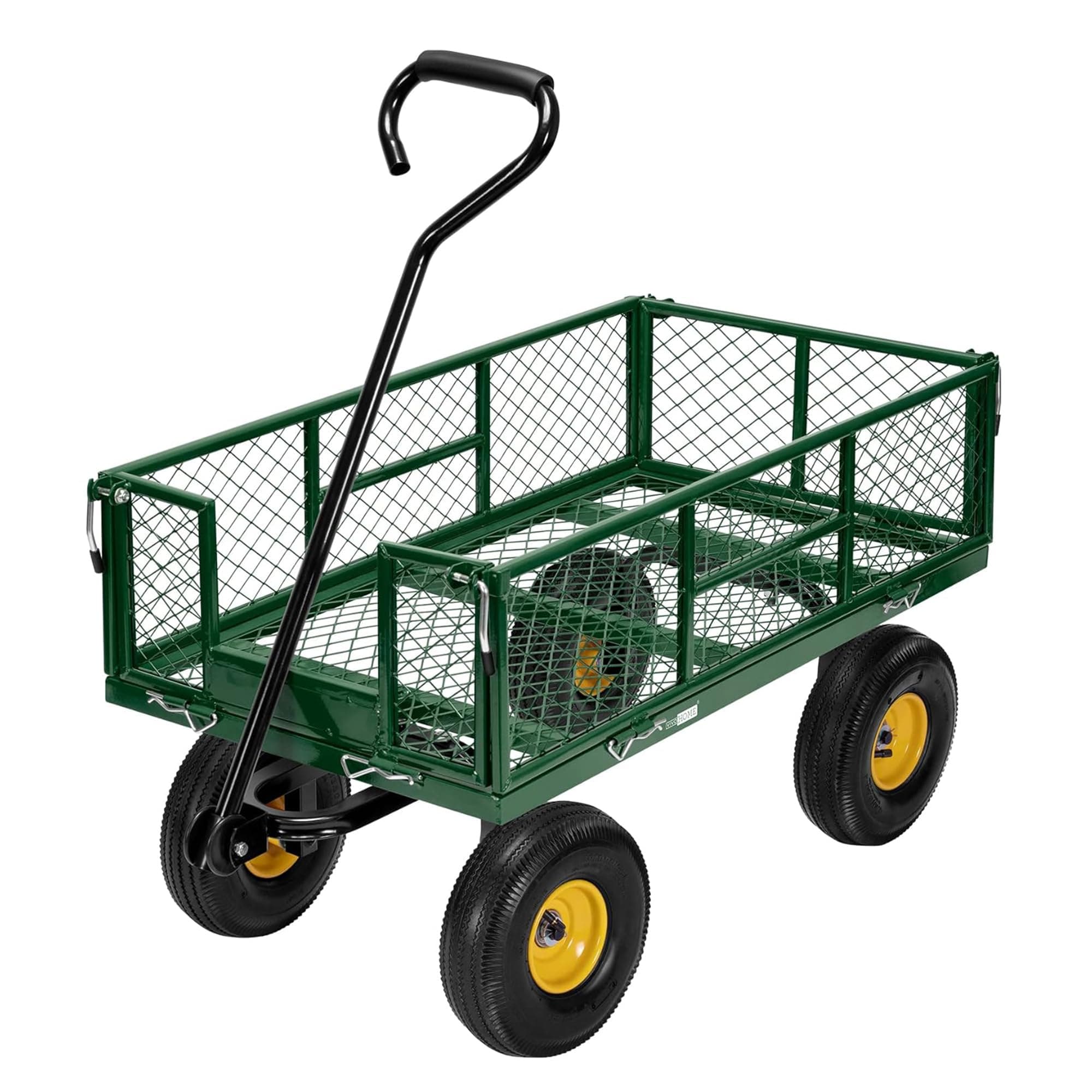 VIVOHOME Hand Trolley 400kg Capacity Durable Transport Cart with 10cm Pneumatic Tires and 180° Rotatable 80cm Handle Heavy Duty Metal Grids for Garden and Camping