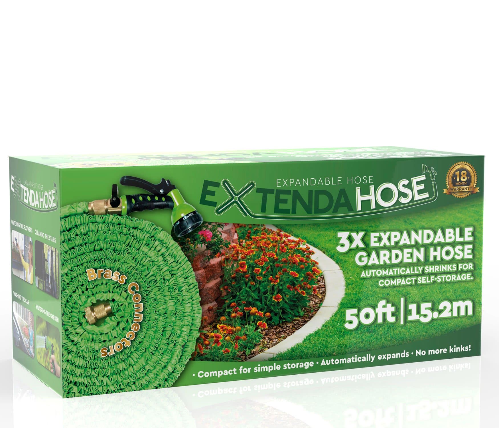 Expanding Durable Latex and Polyester Hose with Quick Release - Available in 4 Sizes 25/50/75/100' - 1 Hose, Spray Nozzle, Hanging Hook, 50'