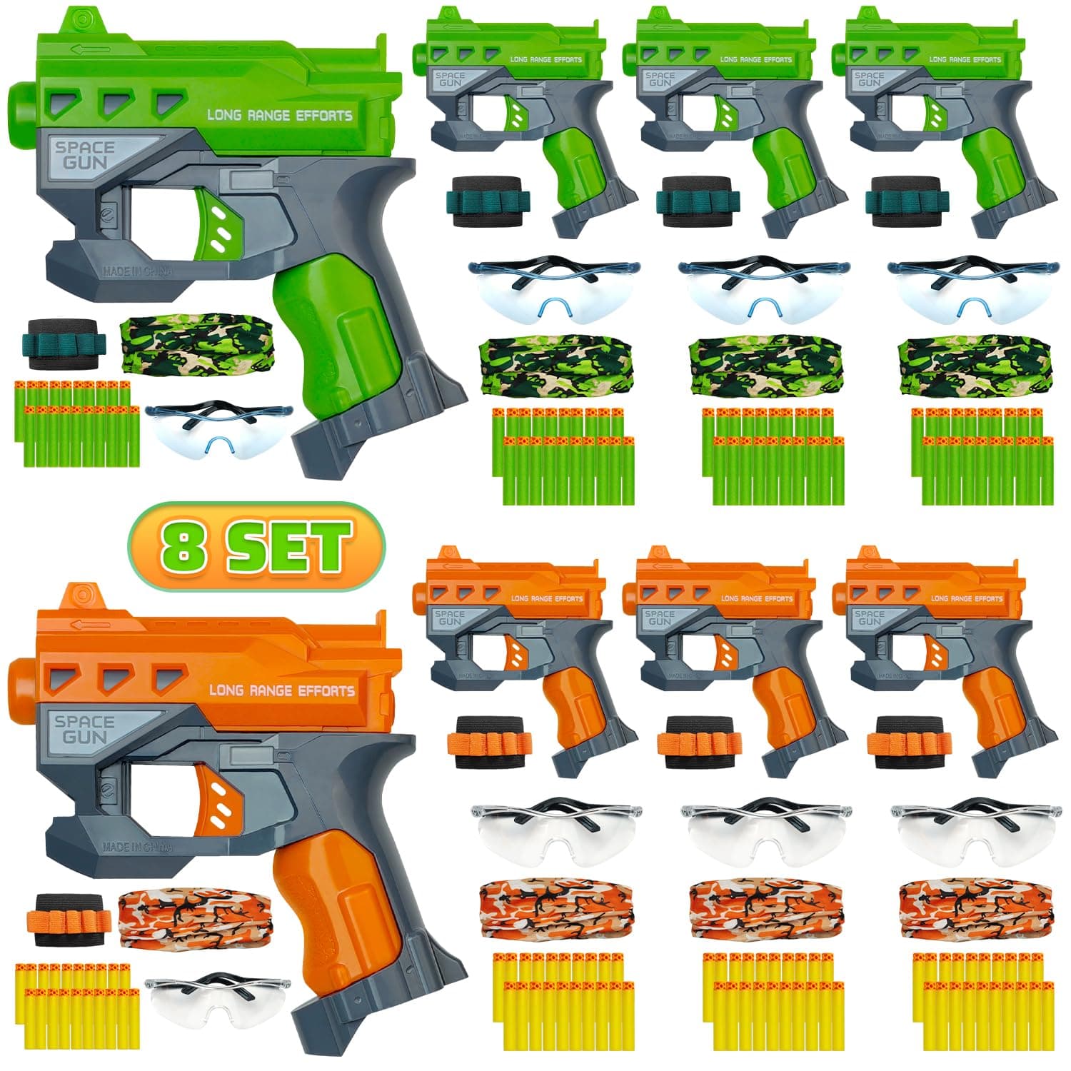 16 Pack Blaster Guns Toys Pack Compatible with Nerf Party, 8 Sets Gun Party Favors for Kids Boys Birthday within Mini Guns, 160 Foam Bullets, Face Masks, Clear Safety Glasses, Wrist Belt Band,