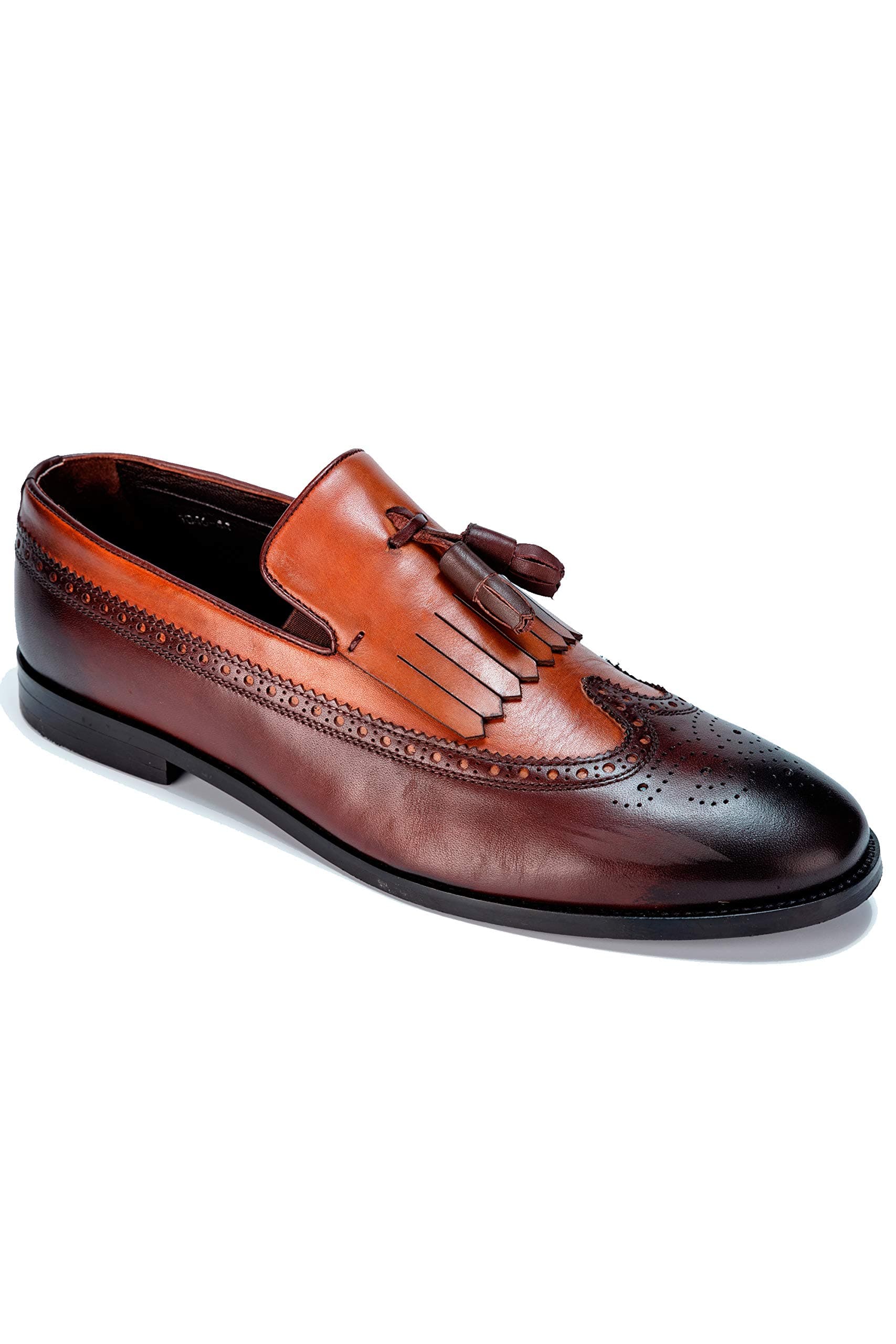 Jack Martin - Handmade - Brown & Tan Tassel Brogue Loafers with Fringe