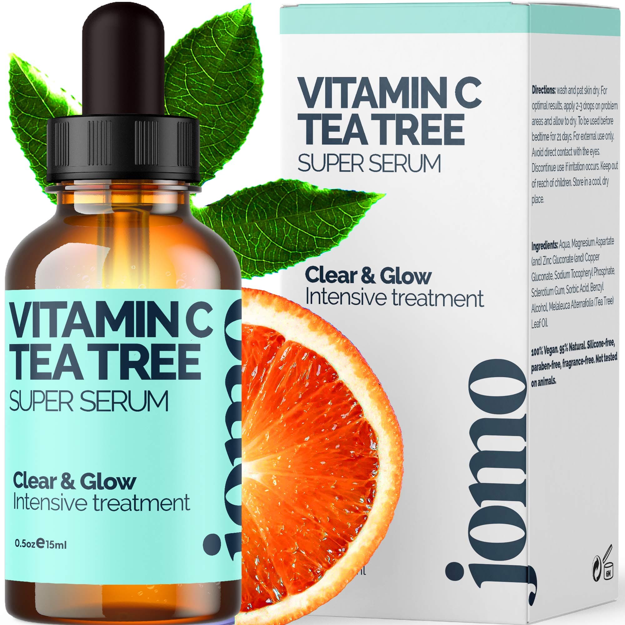 Vitamin C & 100% Pure Tea Tree Oil, Invisible Acne Spot Treatment Serum Oil to Clear Face & Body, Minimize Pores - Great Makeup Primer - Beard-Friendly (0.5oz)