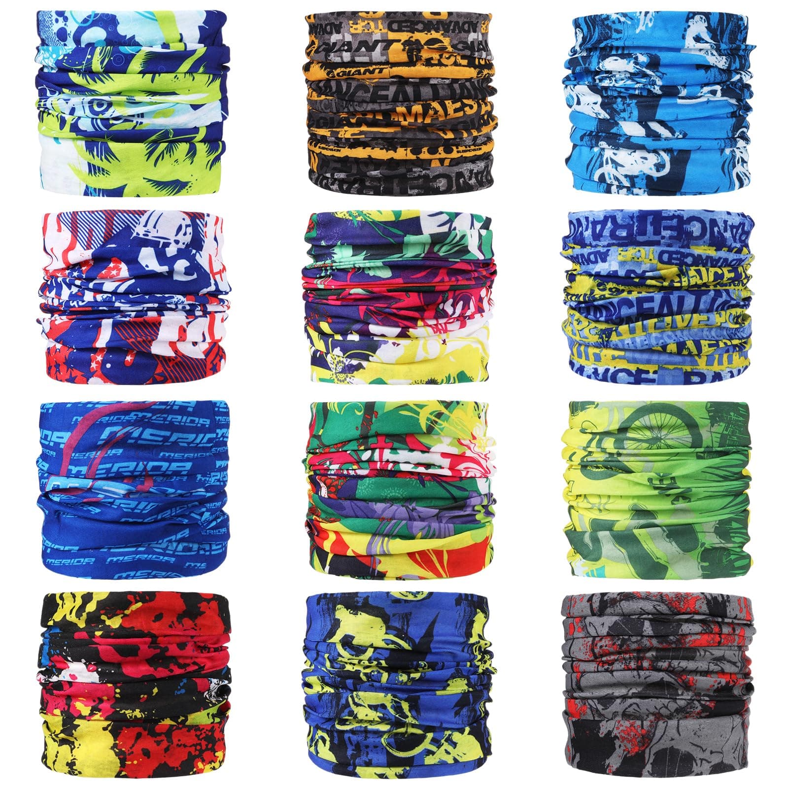 – 12PCS Outdoor Multifunctional Sports Magic Seamless Scarf, Magic Head Scarf, Elastic Headband Bandana, Uv Resistance Sport Headwear for Riding Motorcycling Hiking Fishing Yoga
