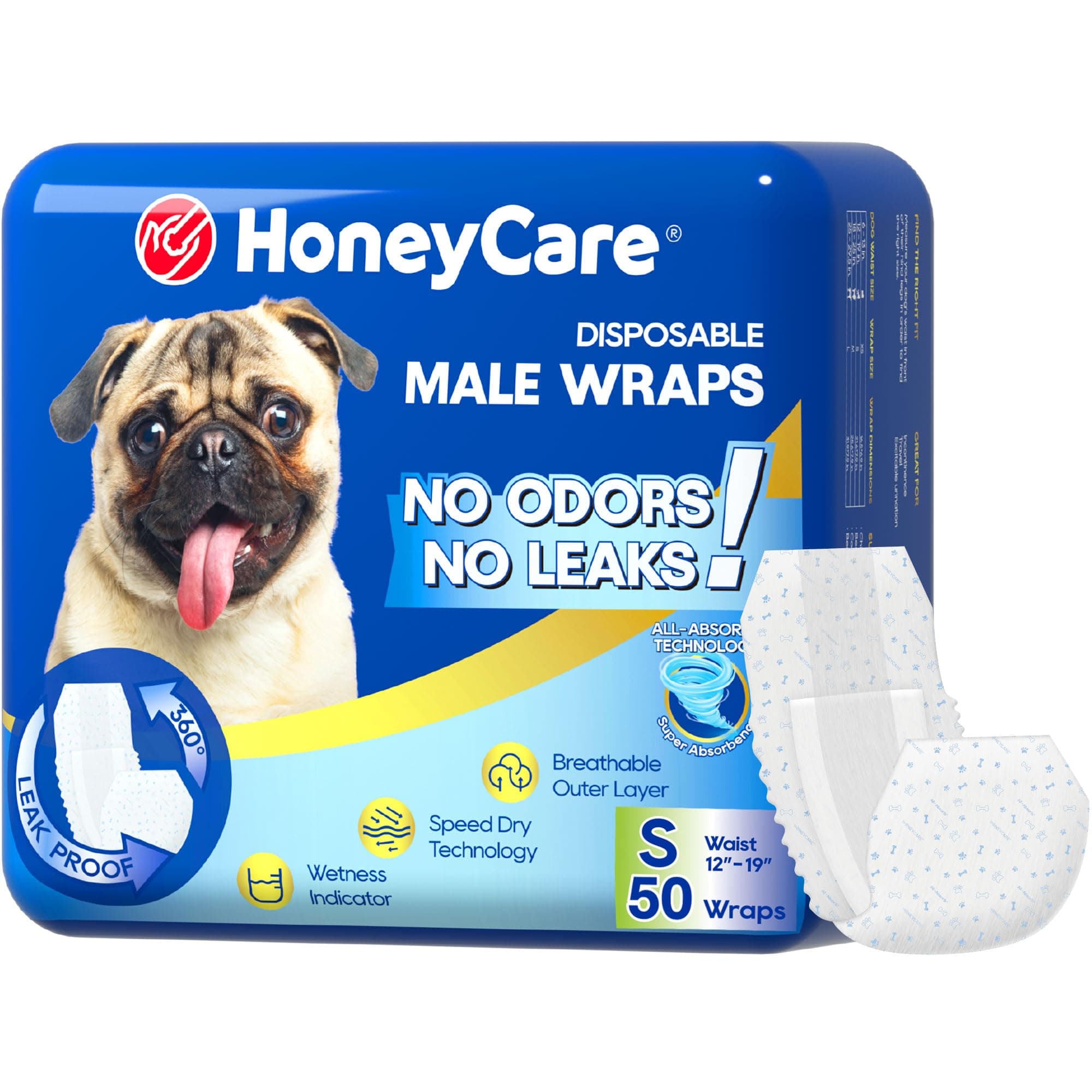 HONEY CARE All-Absorb A26 Male Dog Wrap, 50 Count, Small