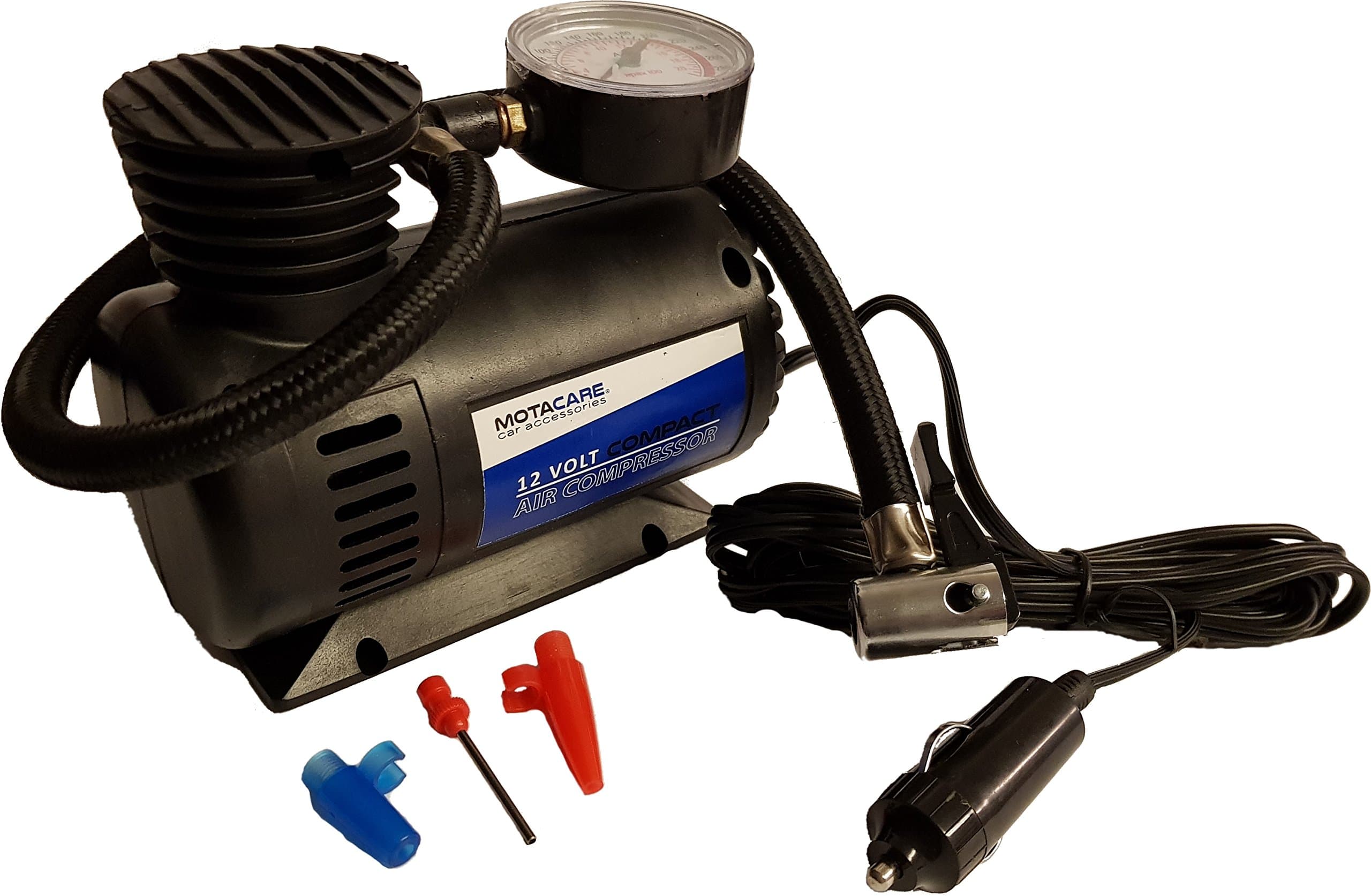 MCMAC300 12v 300psi Tyre Air Compressor Inflator Electric Mini Compact Portable Pump Adaptors Gauge