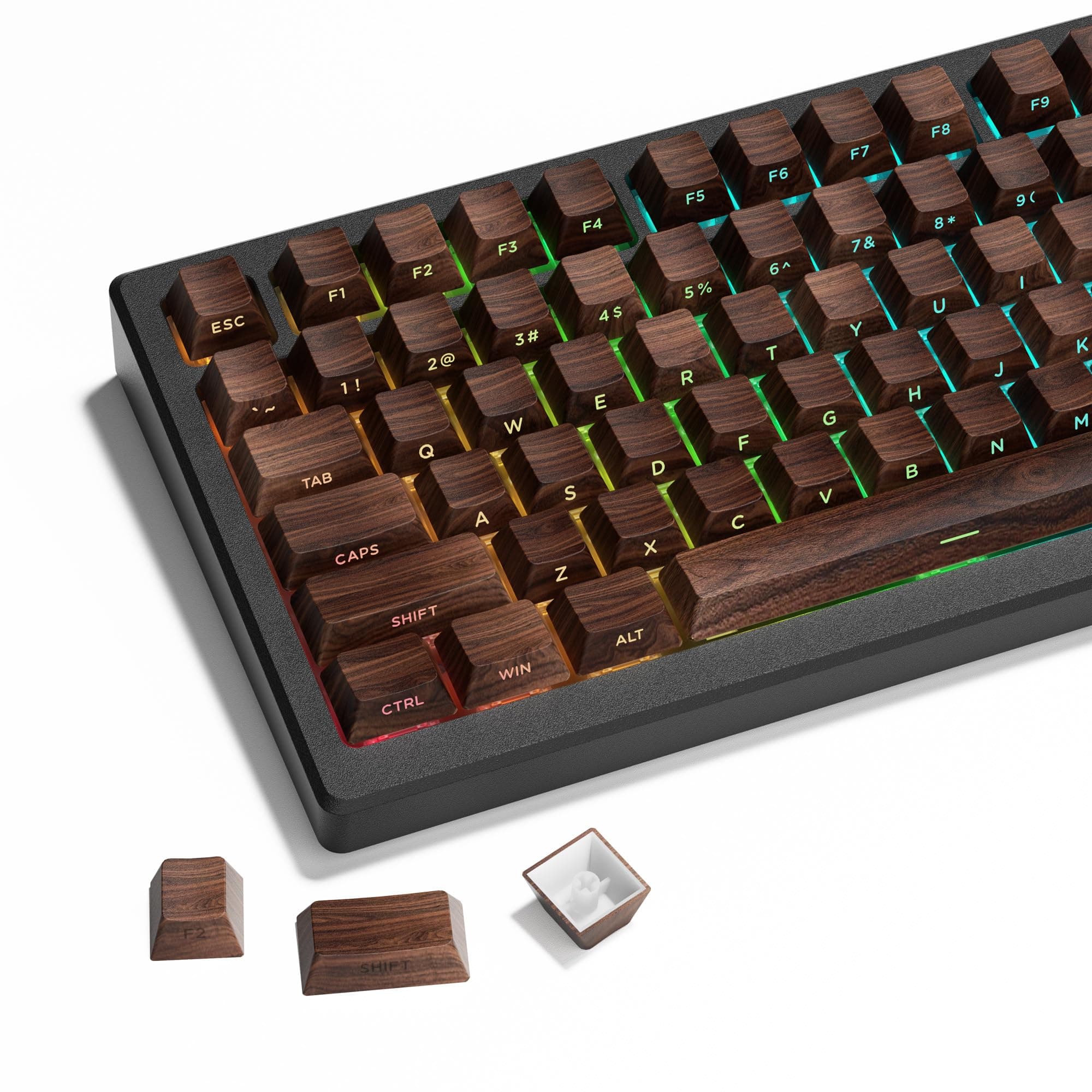 XVX PBT Key Caps - Side Printed Shine Through Custom Key Caps 60 65 75 100% Retro Dyesab & Double Schottky Cap Set 126 Keys Set Cherry Profile for Mechanical Keyboard Walnut Texture