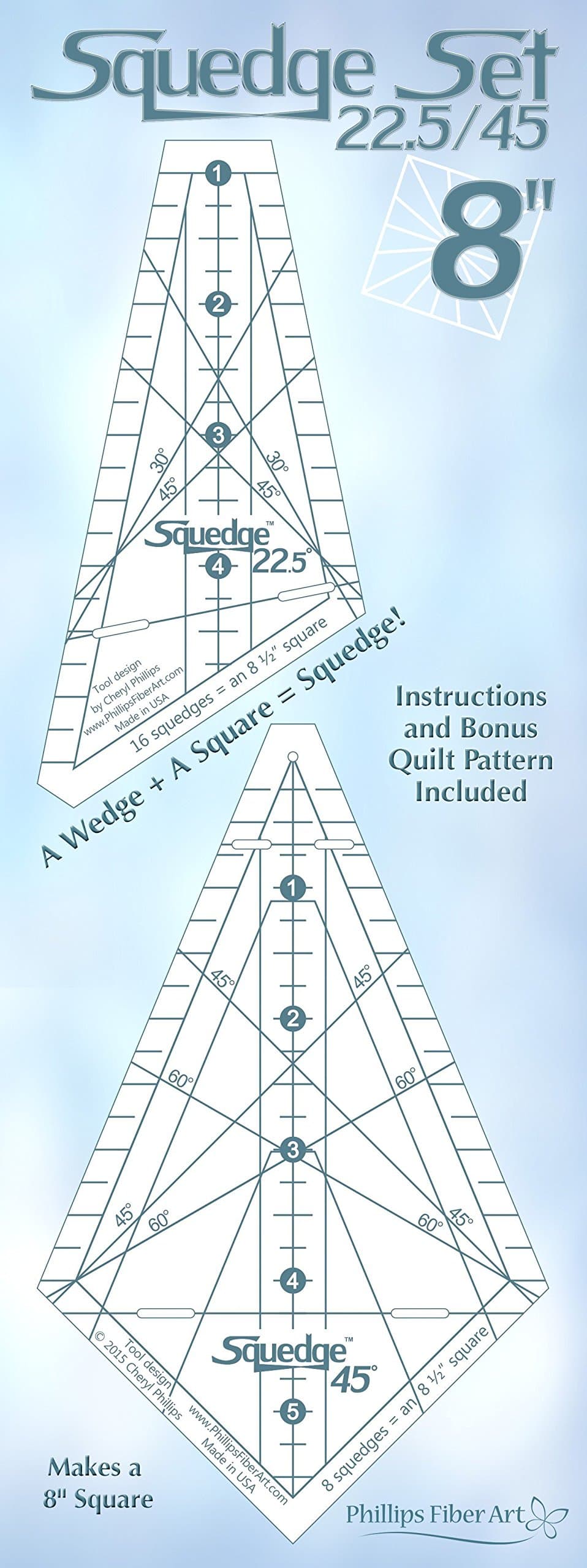 Squedge 8-Inch 22.5 and 45 Degree Squared Wedge Quilt Rulers Set