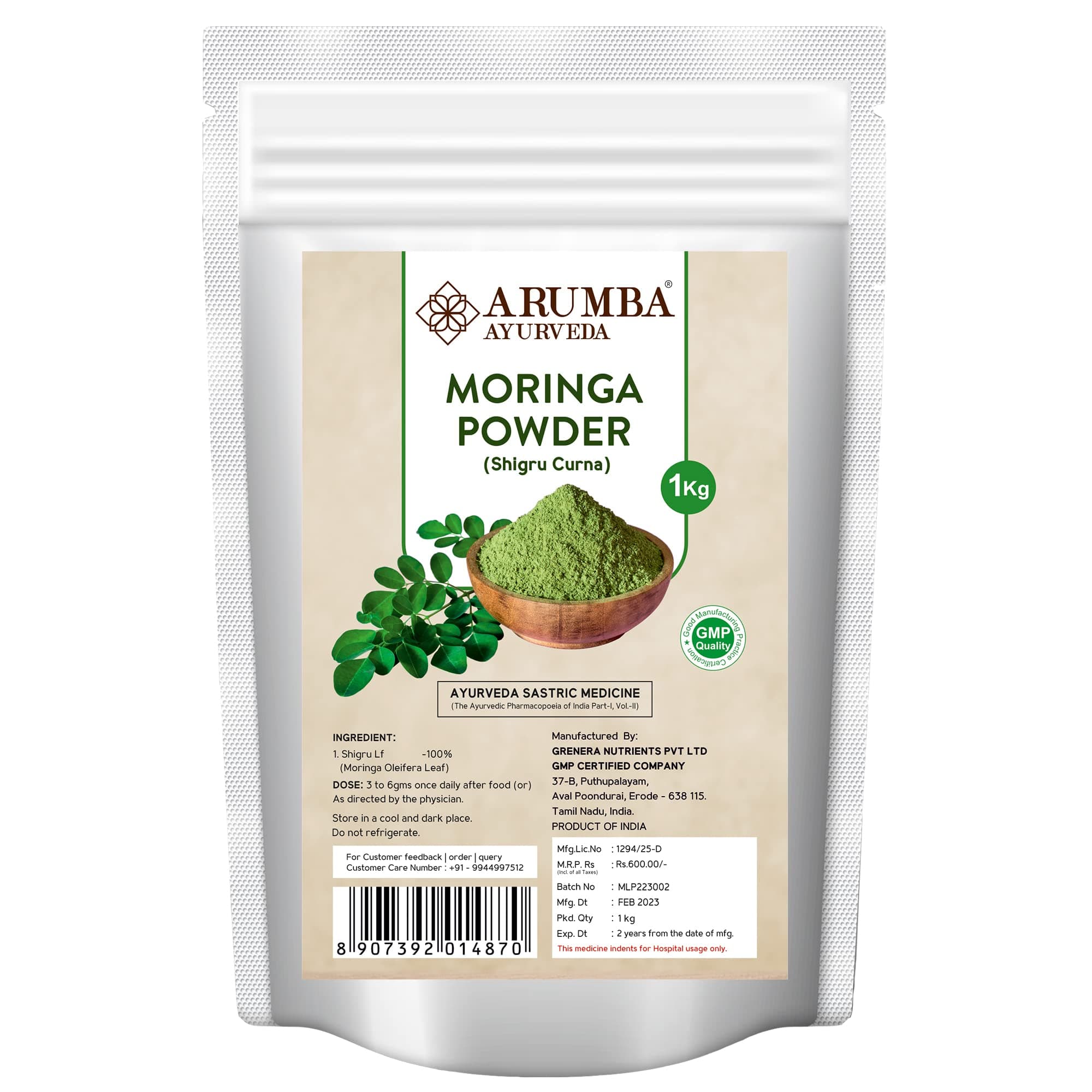 Moringa Leaf Powder 1 kg, Made with Pure Drumstick Leaves, Shigru Powder for Weight Loss and Diabetes, Herbal Immunity Booster