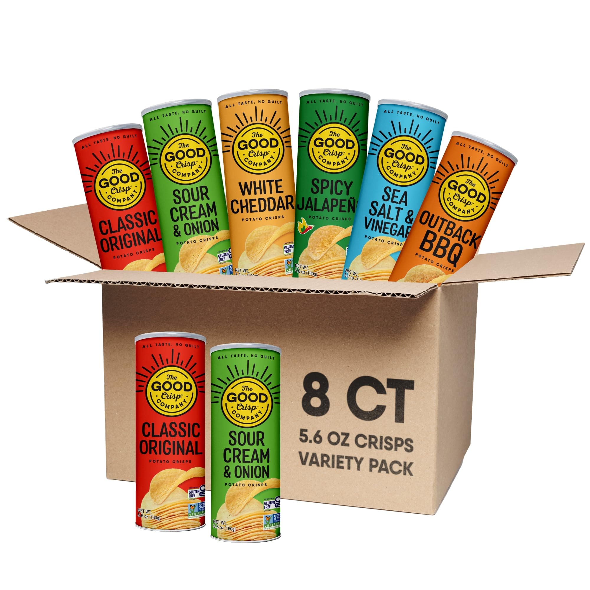 The Good Crisp Company, Potato Chips, 5.6 Ounce Canisters, Pack of 8 (Variety Pack)