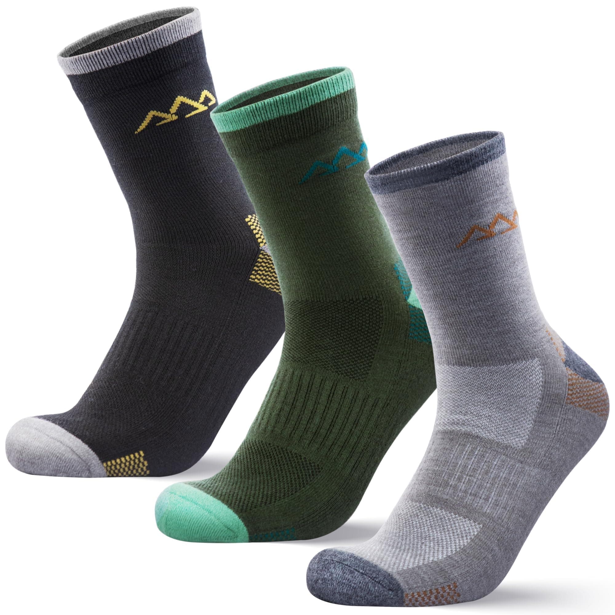 Merino Wool Hiking Socks for Men Thermal Winter Warm Micro Crew Work Cushion Socks, 3 Pairs