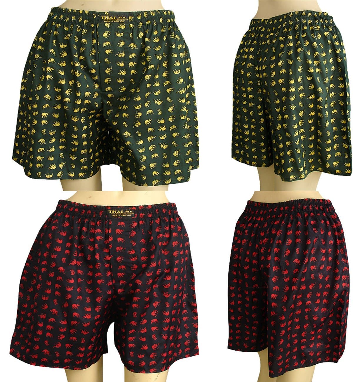 2 x Unisex's Thai Silk Boxer Shorts- with Small Elephants Design Size 30-33"