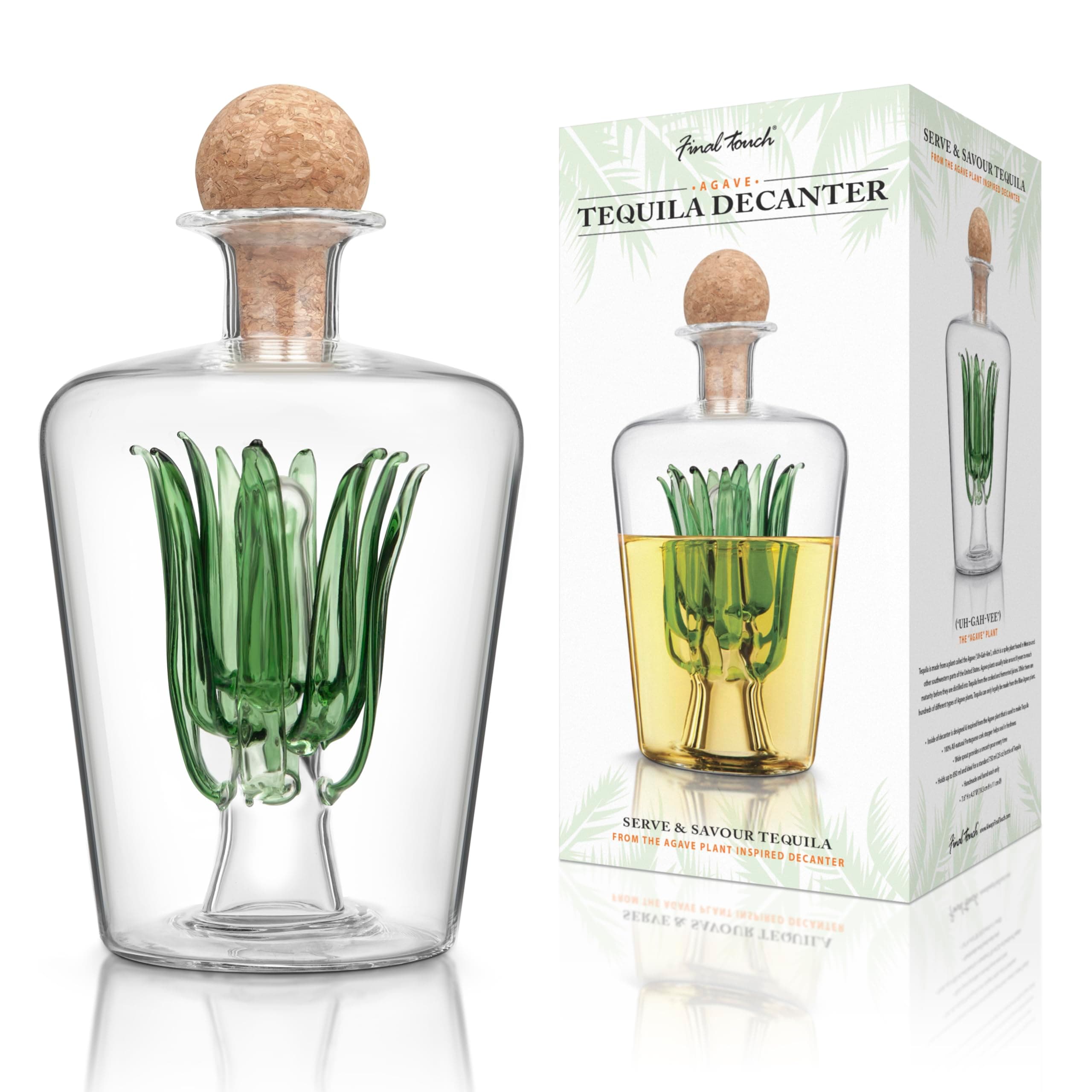 Agave Tequila Decanter - With All-natural Portuguese Cork Stopper Holds 850 ml Of Liquor Spirits