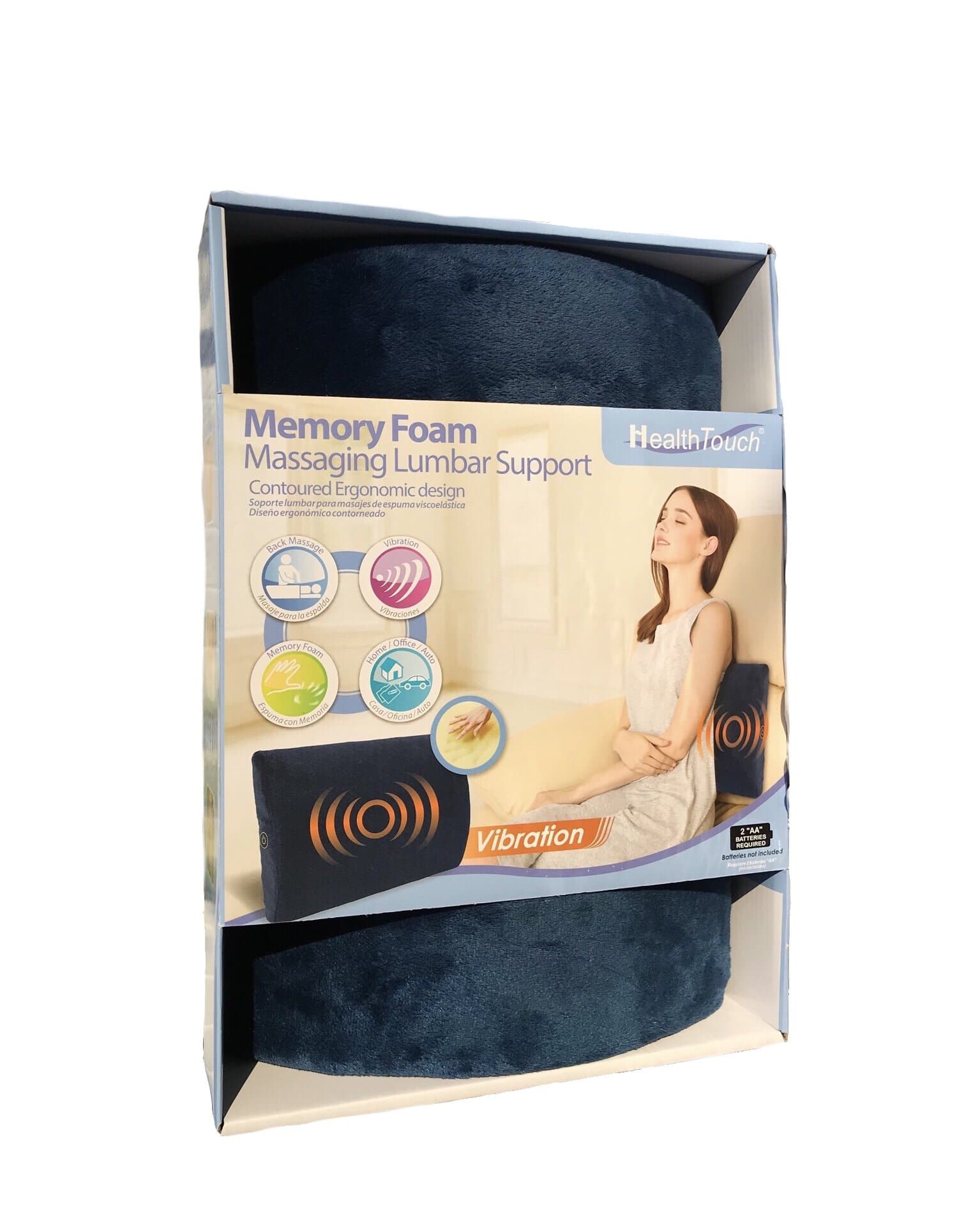 Health Touch Memory Foam Vibration Massaging Lumbar Support Pillow (Navy Blue)