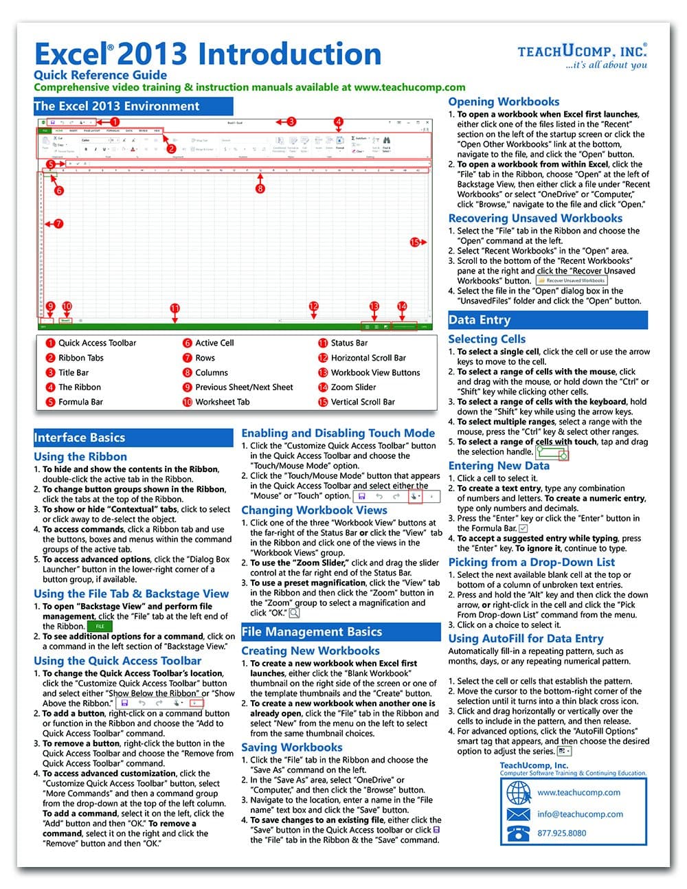 Microsoft Excel 2013 Introduction Quick Reference Training Guide (Cheat Sheet of Instructions, Tips & Shortcuts - Laminated Card)