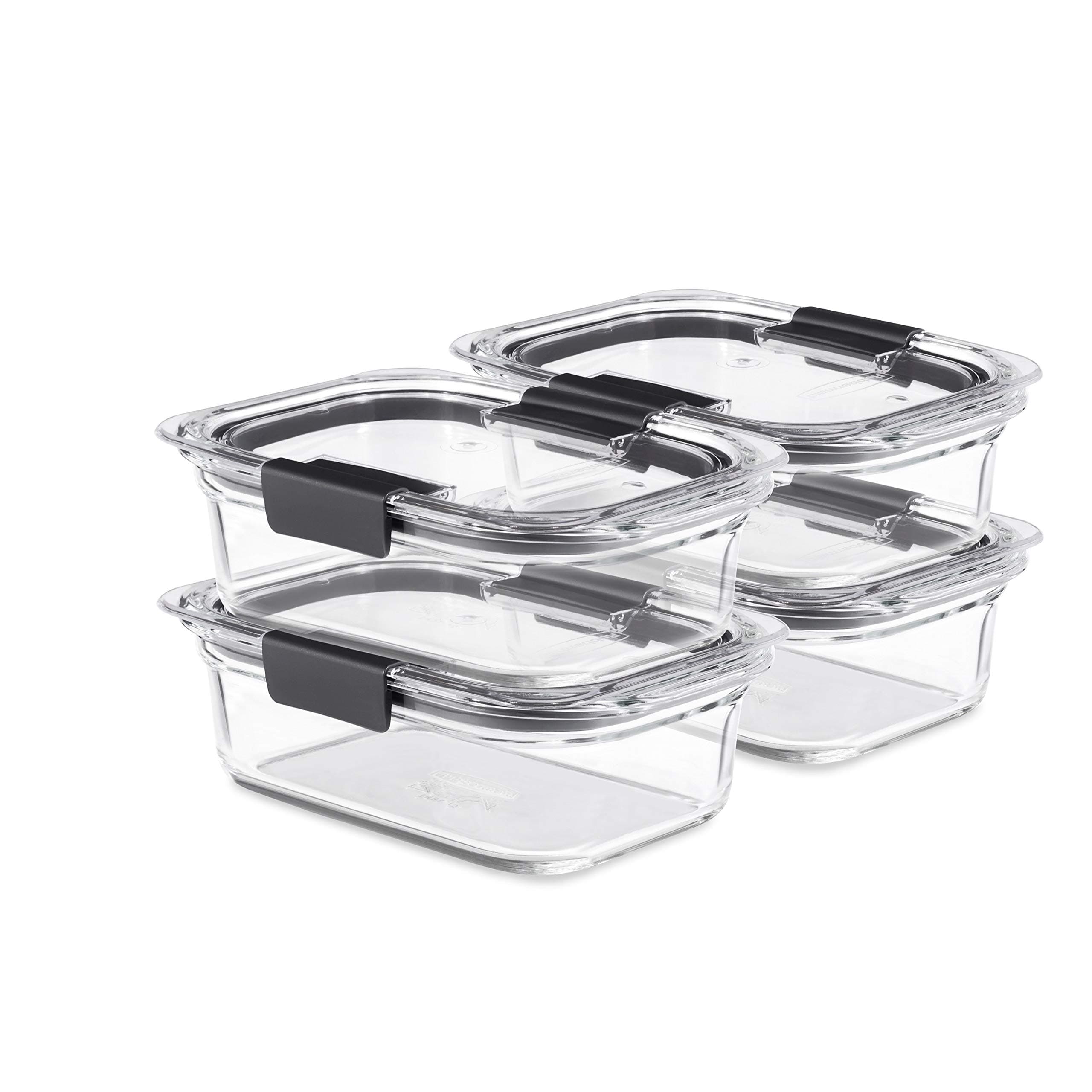 Brilliance Glass Storage 3.2-Cup Food Containers with Lids, 4-Pack (8 Pieces Total), BPA Free and Leak Proof, Medium, Clear