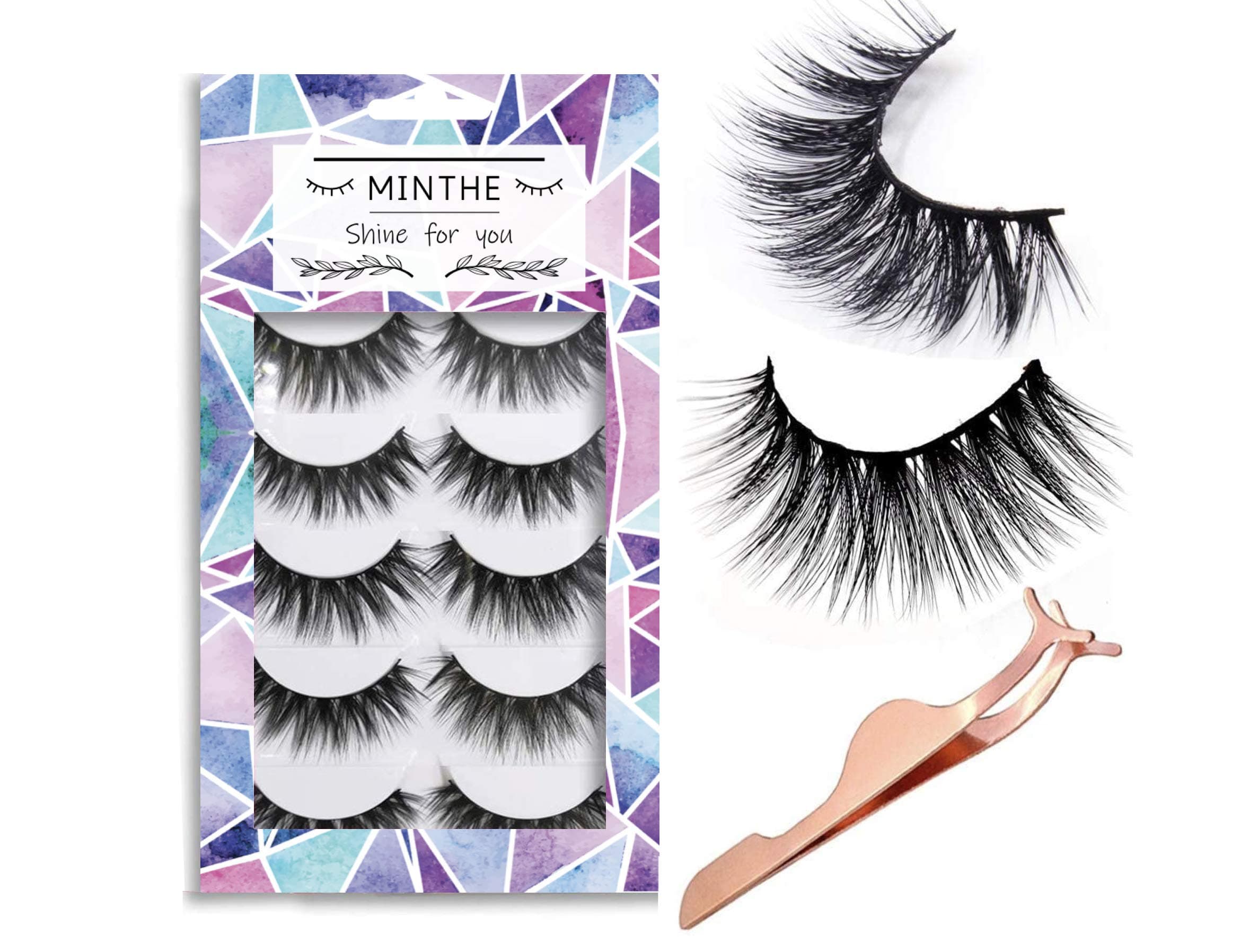 MINTHE™ 5 Pairs Faux 3D Mink Lashes Multipack, False Eyelashes Natural With An Eyelash Applicator Tool, False Lashes, 3D Fake Eyelashes, Fake Lashes. (C1)
