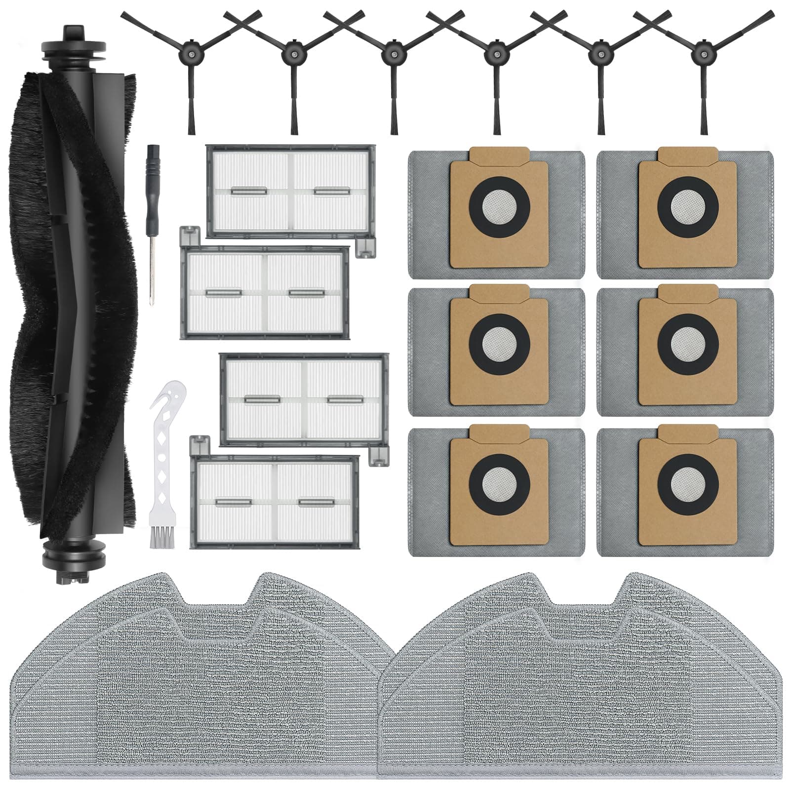 23 Pack X8 Pro Replacement Parts Accessories for Eufy X8 Pro Robot Vacuums, 1 Roller Brush, 4 Filters, 4 Mop Pads, 6 Side Brushes, 6 Vacuum Bags 1 Clean Tool 1 Screwdriver
