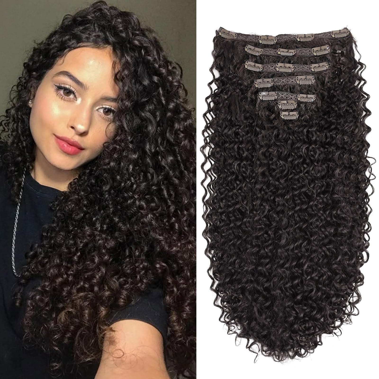 Curly Clip in Hair-Extensions Clips in-Human Hair Feelings Brown Jerry Curly Hair Extensions for Black Women Jerry Clip in Hair (#2 Brown)