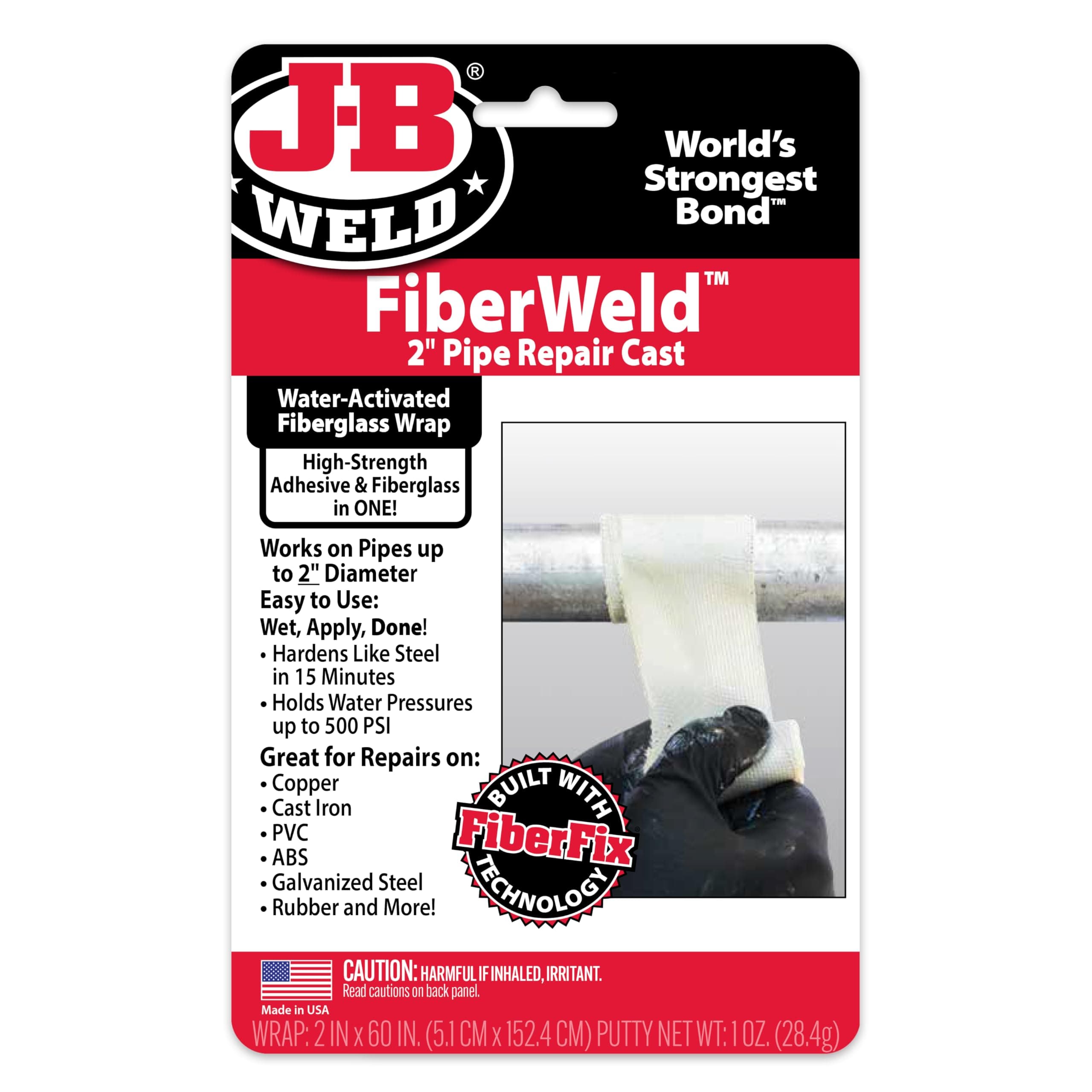 FiberWeld 2” Pipe Repair Cast 2x60 Inch - High Strength Adhesive Fiberglass Wrap - White (38260)
