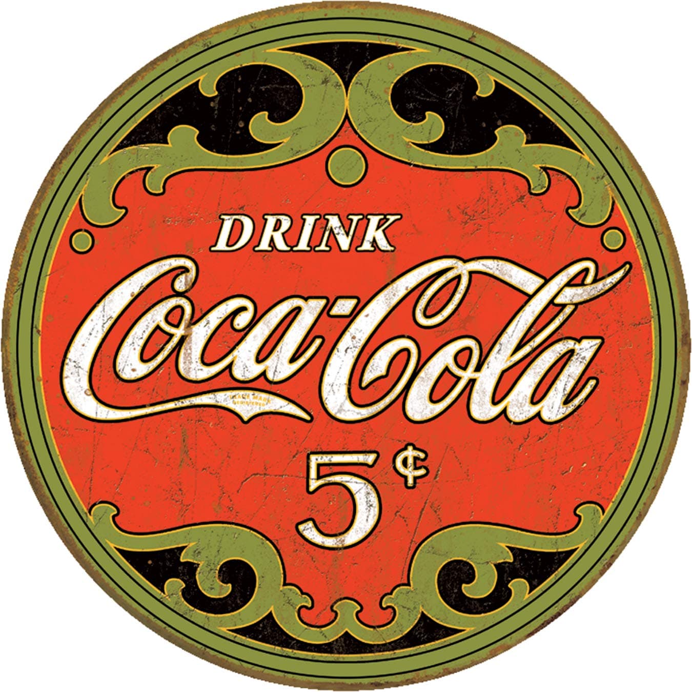 Desperate Enterprises Drink Coca-Cola - 5 Cents Round Tin Sign, 11.75" Diameter