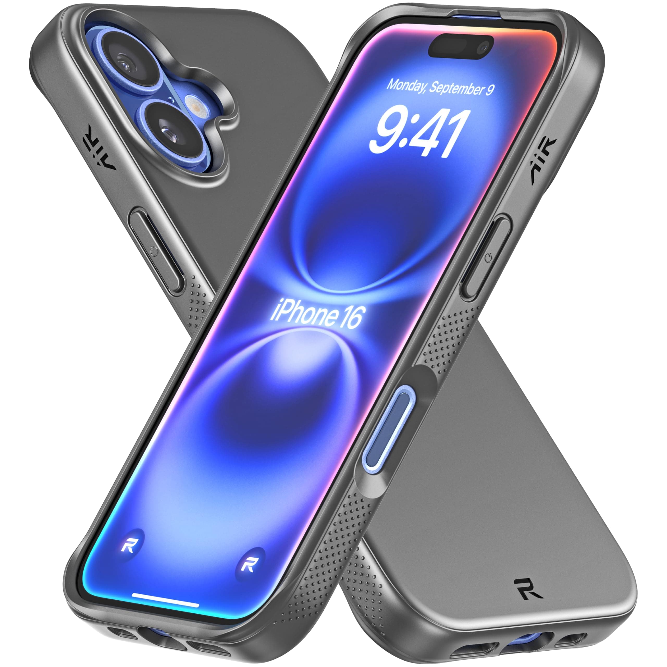 REBEL Air Case for iPhone 16 [Air² Series] Compatible with MagSafe, Strong Magnets, Grippy Sides, Slim & Lightweight TPU Cover, Protective Corners, Raised Lens Ring, 6.1 Inch Phone 2024 (Black)