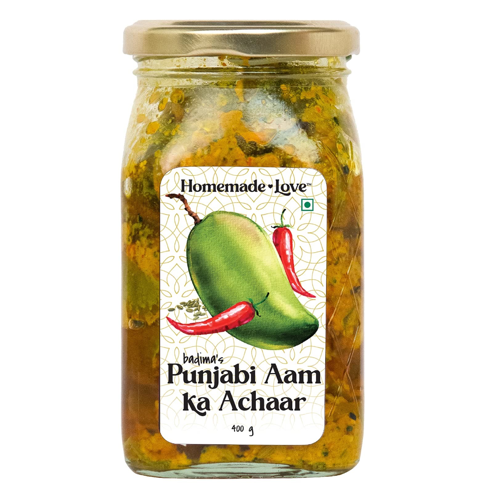 Homemade Love Authentic Punjabi Mango Cucumber | Spicy & Spicy Aam Ka Achaar with Raw Mango & Spices Mixed with Mustard Oil (400g)