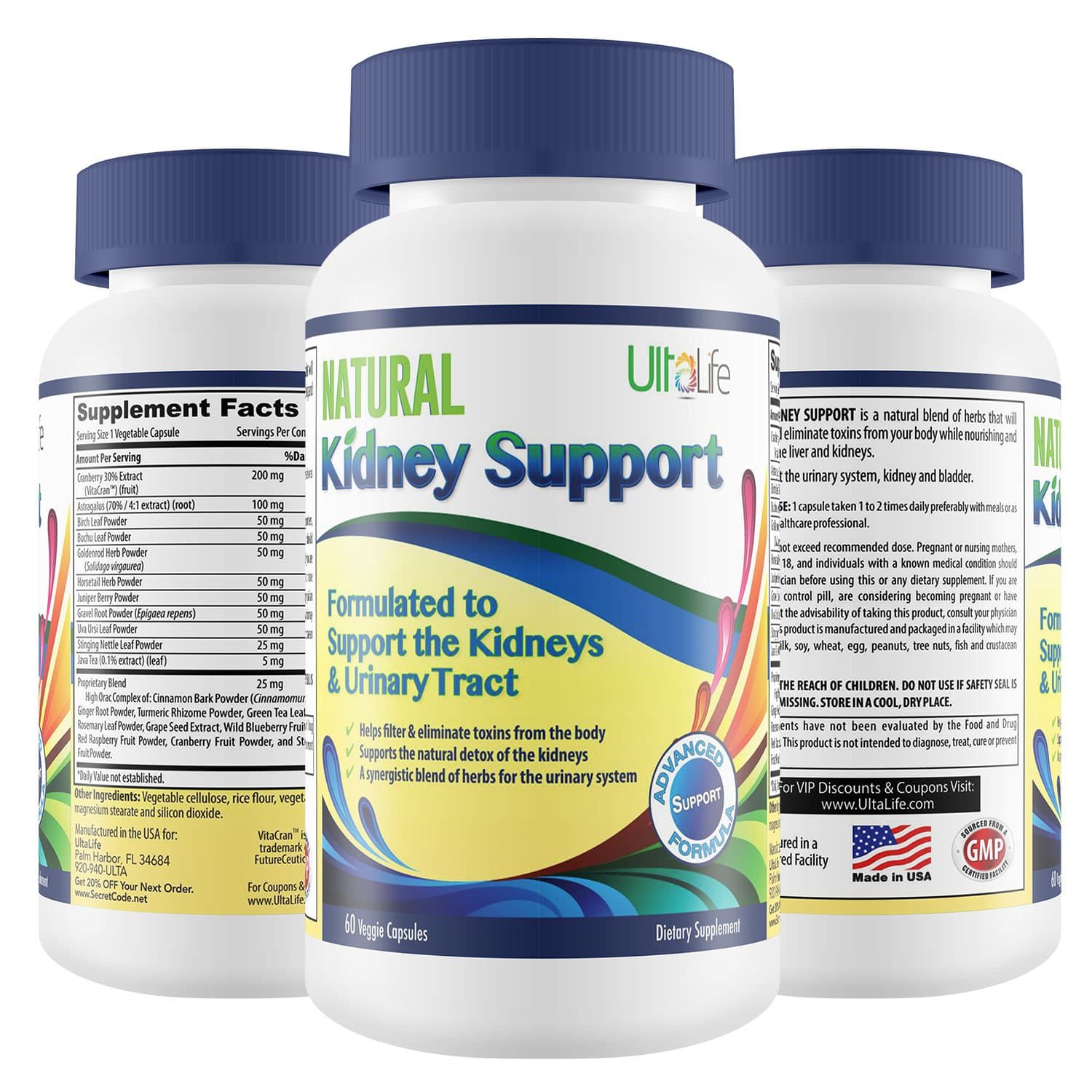 #1 Best Natural Kidney Cleanse Supplement w Organic Cranberry Extract - Safe Detox Supports Healthy Kidneys, Liver, Bladder & Urinary Tract for Men & Women - 100% Money Back Guarantee - 60 Day Supply