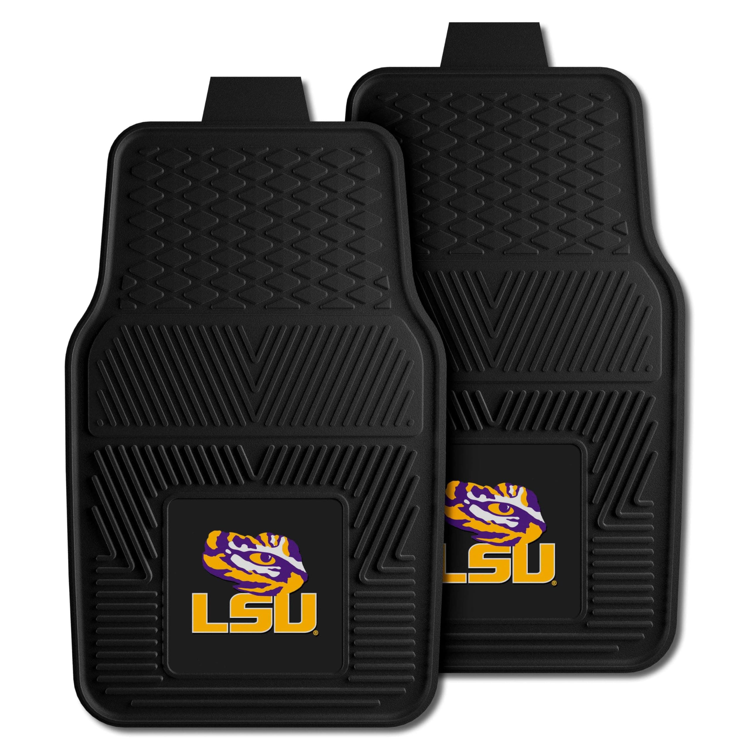 8747 LSU Tigers 2-Piece Heavy Duty Vinyl Car Mat Set, Front Row Floor Mats, All Weather Protection, Universal Fit, Deep Resevoir Design