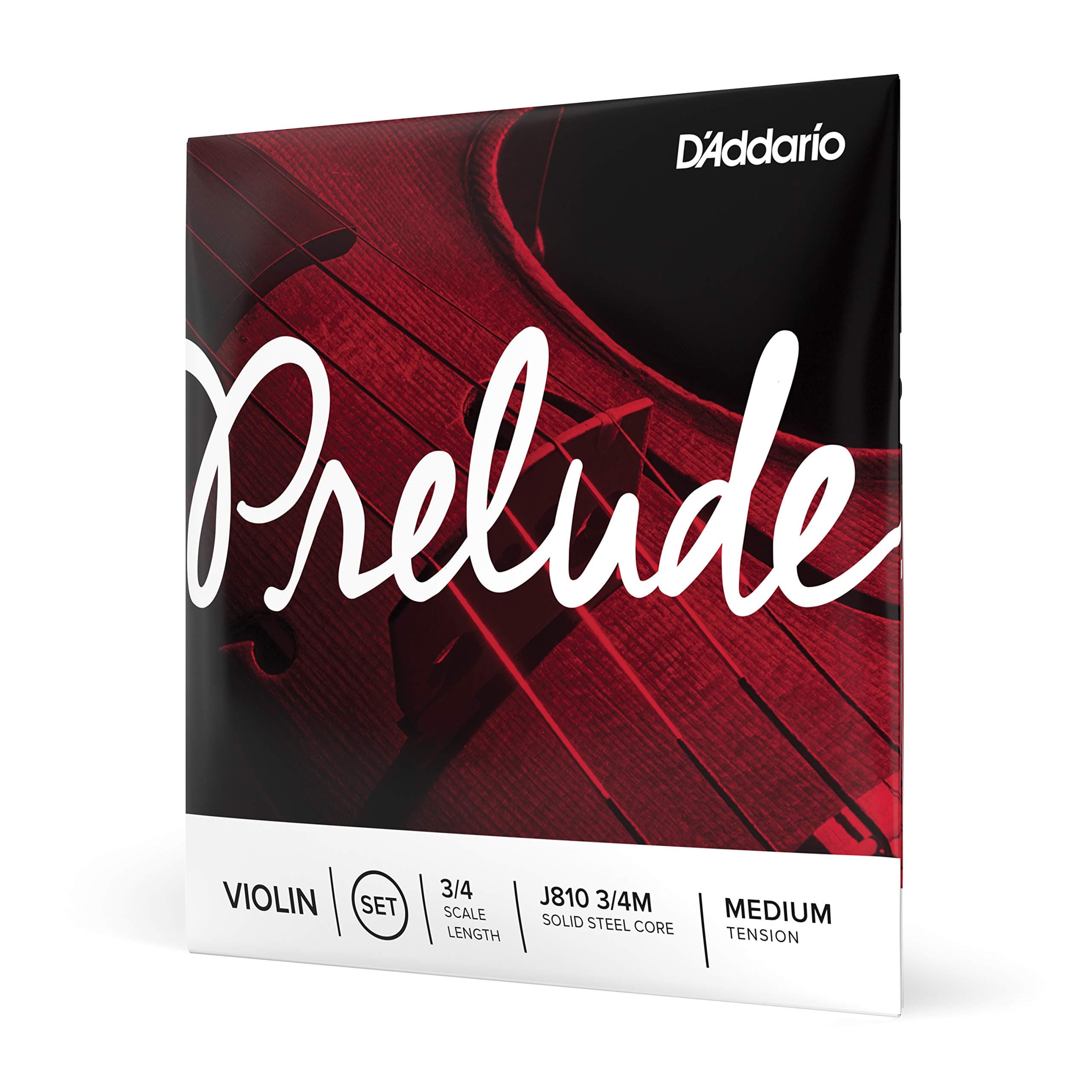 D’Addario Prelude Violin String Set, 3/4 Scale Medium Tension – J810 3/4M - Solid Steel Core, Warm Tone, Economical and Durable – Educator’s Choice for Student Strings – 1 Set