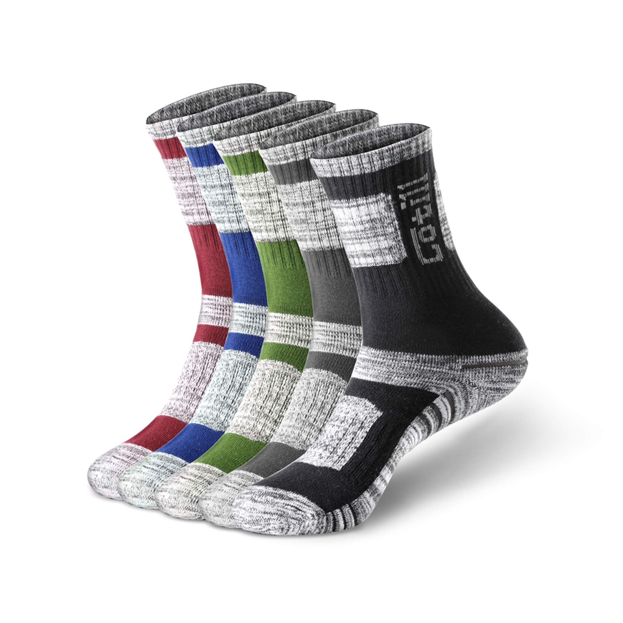 Cotill5 Pairs Mens Walking Hiking Thick Socks, Wicking Breathable Cushion Crew Work Socks Winter Athletic Socks Performance Sports Hiking Walking Running Socks