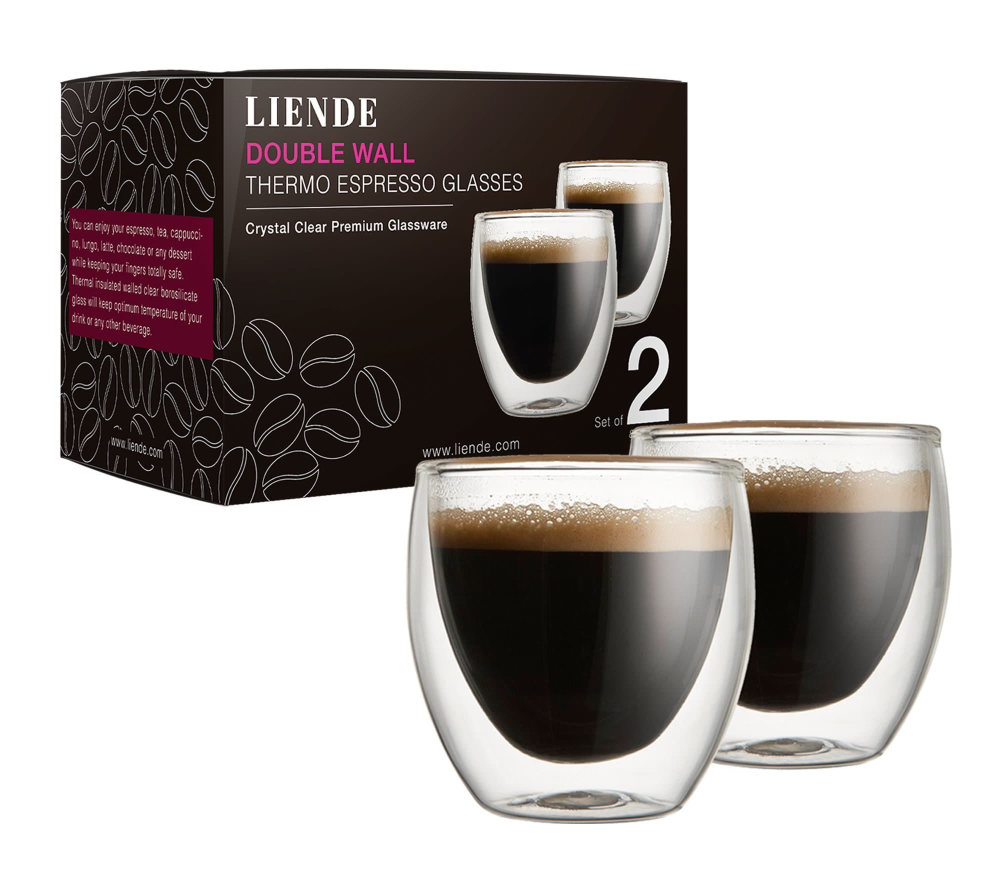 Double Wall Glass Espresso Cups Sets (Set of 2) – 2.7oz (80ml) Thermo Coffee Glasses