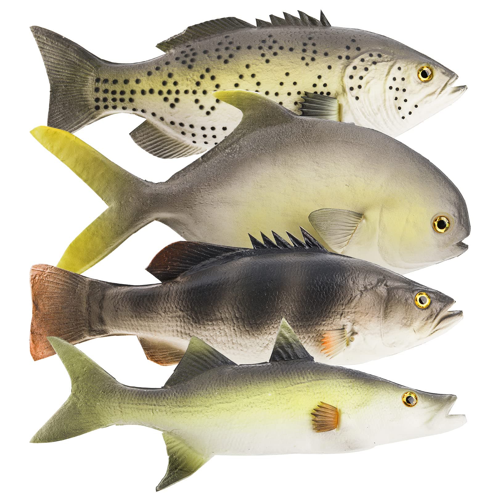 ZENFUN Set of 4 Fake Fish, 11 in Rubber Fishes Plastic Lifelike Sea Fish Set, Pretend Realistic Fake Fishes for Photography Props, Party Display, Kitchen Decor