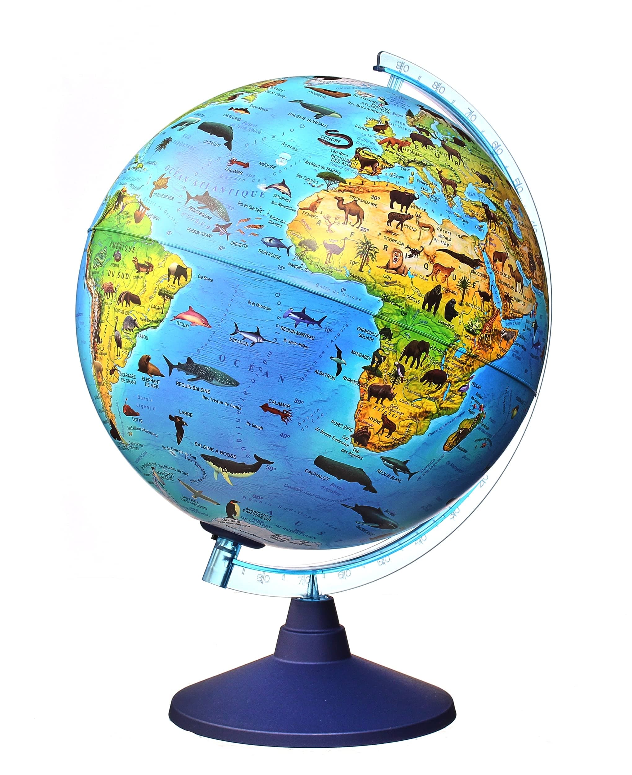 alldoro 68620 3D Lexi Diameter 25 cm with Smartphone IQ App, LED Lamp Without Cable, Nursery, World Map Geographical Animal Illuminated, Children from 3 Years, Zoo Globe, Globus Ø