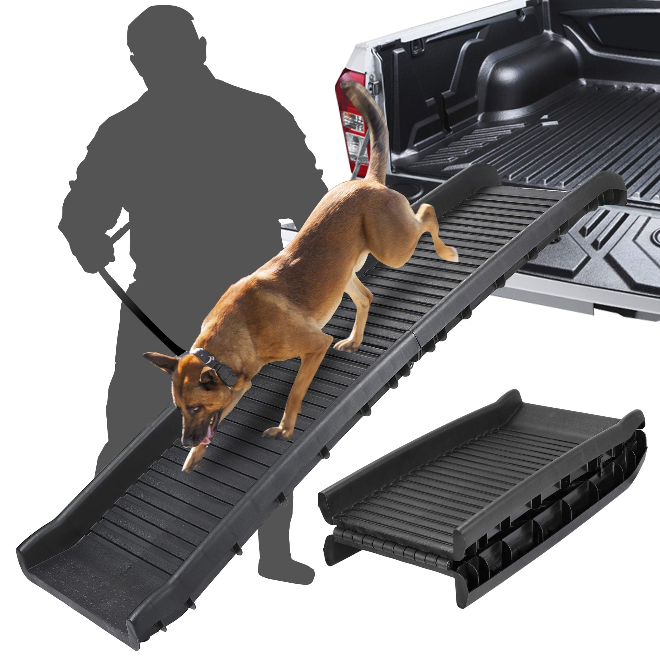 62 Inches Foldable Pet Ramp Dog and Cat Safety Bi-fold Ramp Ladder Portable Travel for Cars, Trucks, SUVs, Doorstep, Porch or Bed