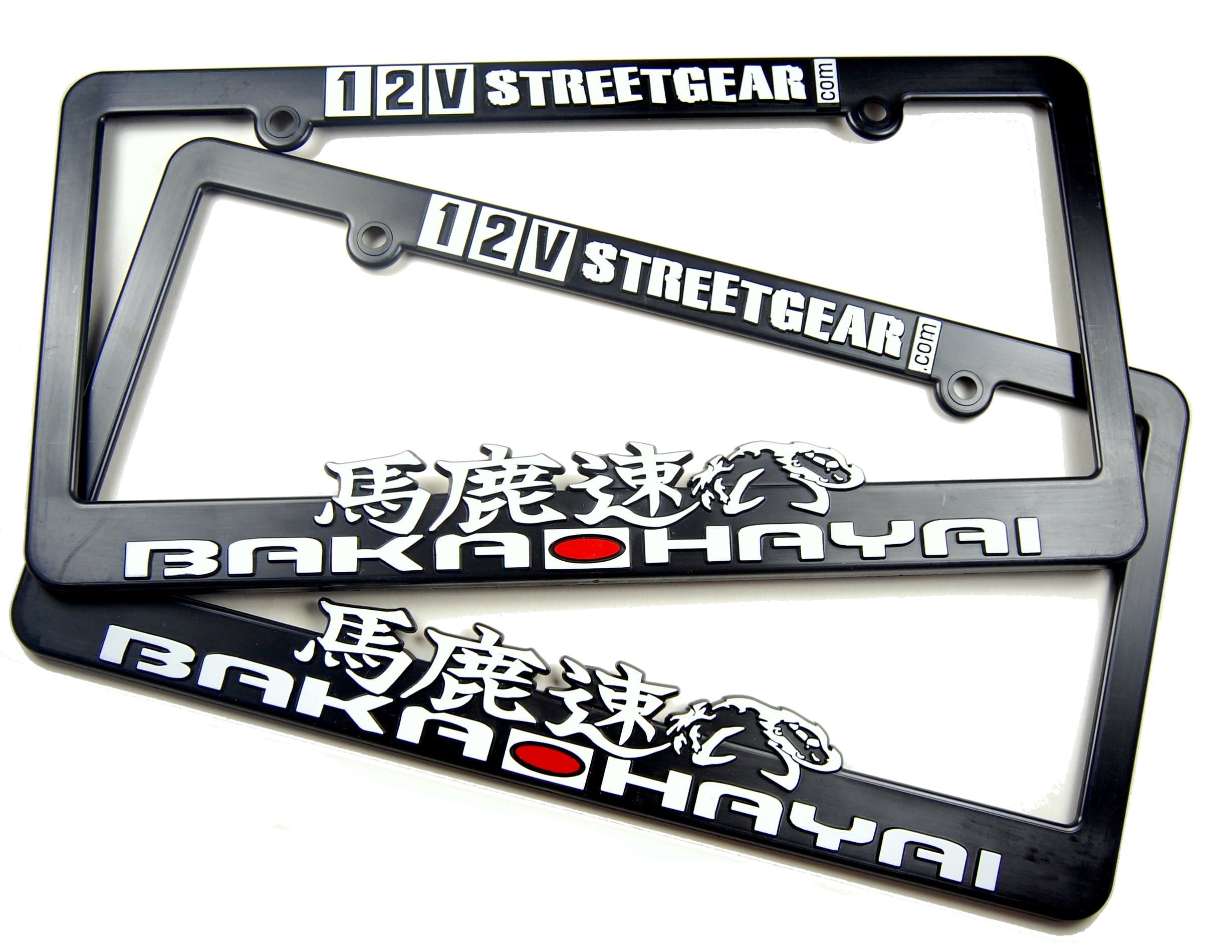 2X Bakahayai “Stupid Fast” Kanji Flaming Car, Racing Drift License Plate Frames – Fits Standard 30.5 cm Plates (No Screws/Hardware) Made in The USA