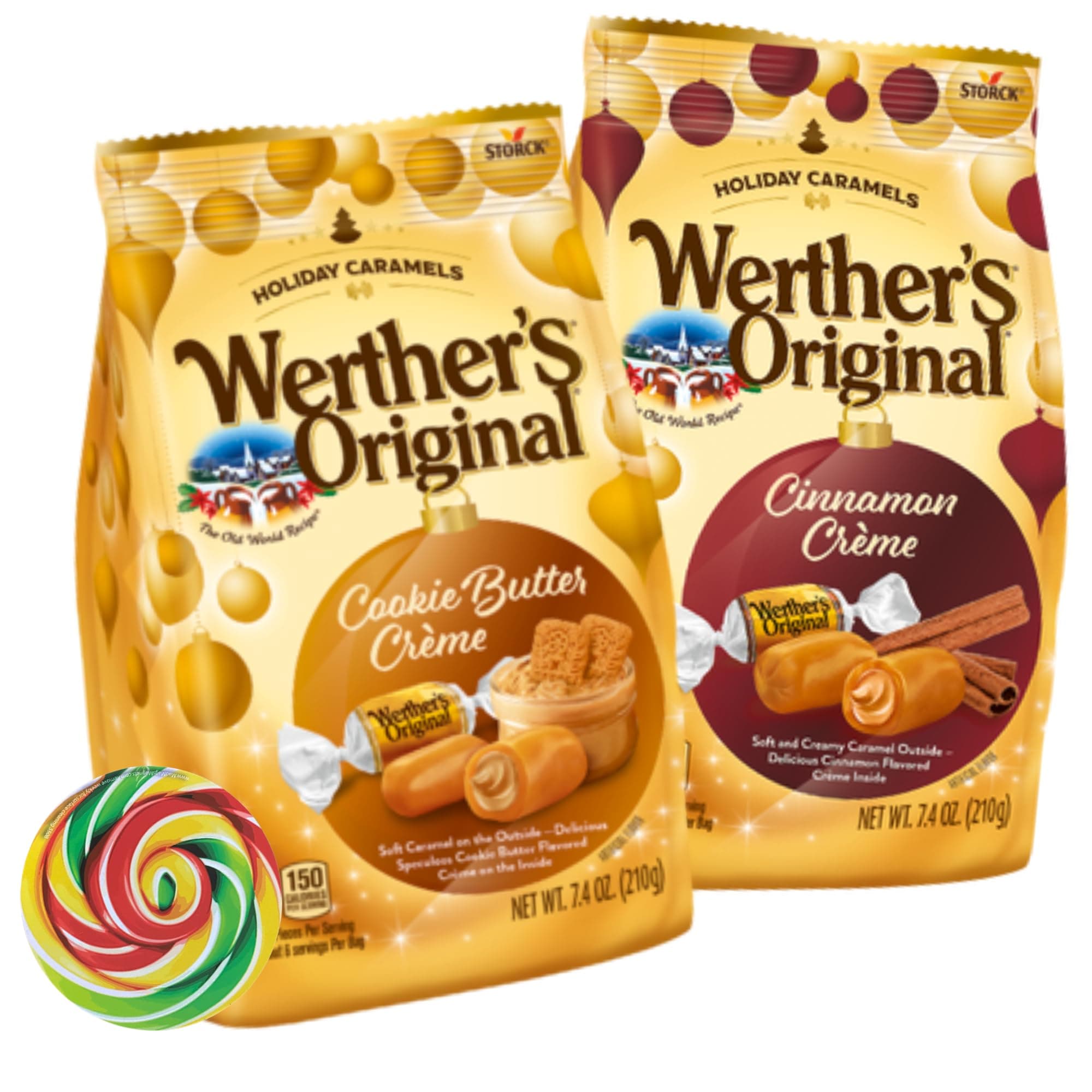 SweetzoWerthers Cookie Butter and Cinnamon Creme Individually Wrapped Caramel Candies, Christmas 2025 Stocking Stuffers - 7.4 Ounces Each