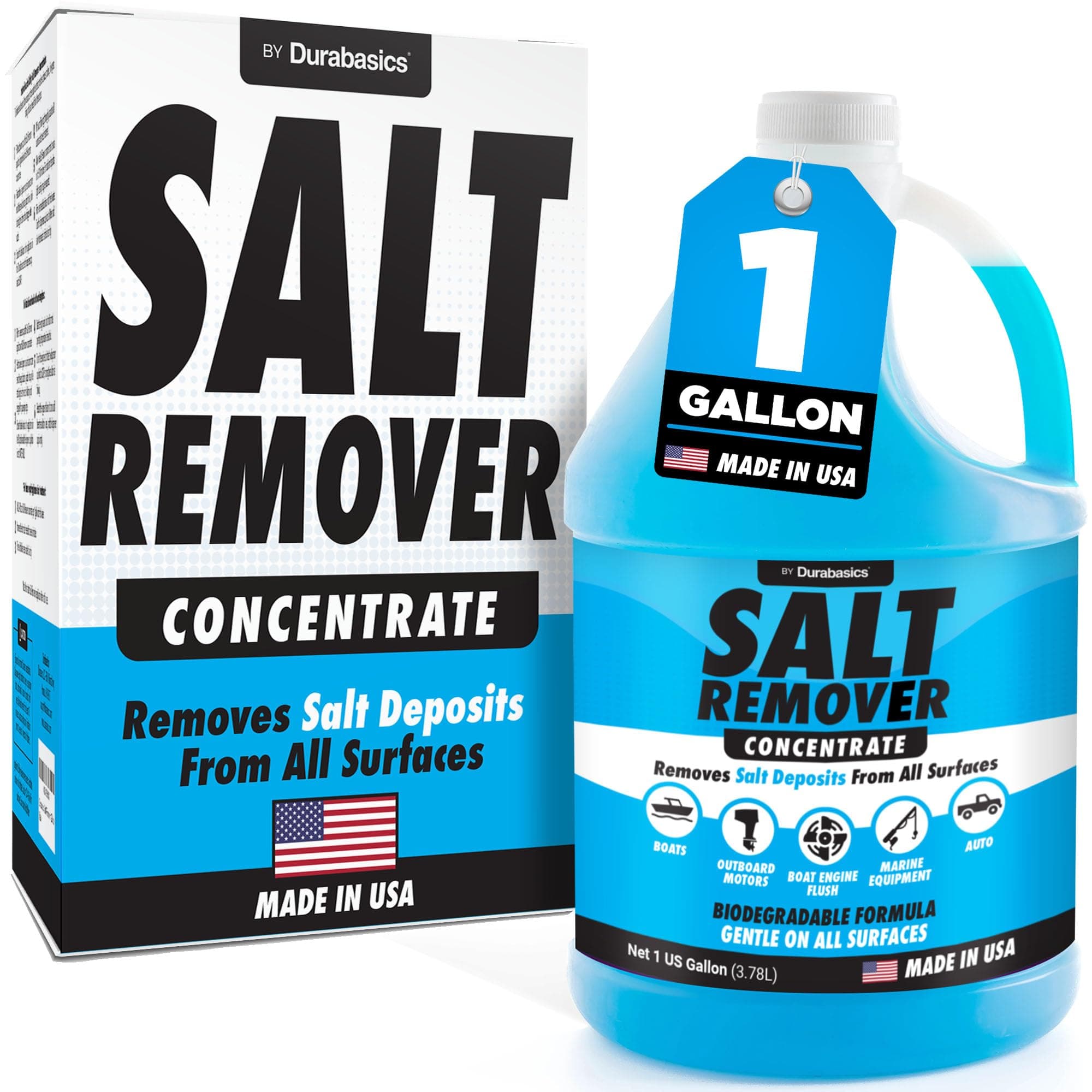 Durabasics Salt Remover Concentrate - 1 Gallon, Unscented, Boat Cleaning Supplies, Liquid, Perfect for Outboard Motor Flush & Washing Salt Deposits Away