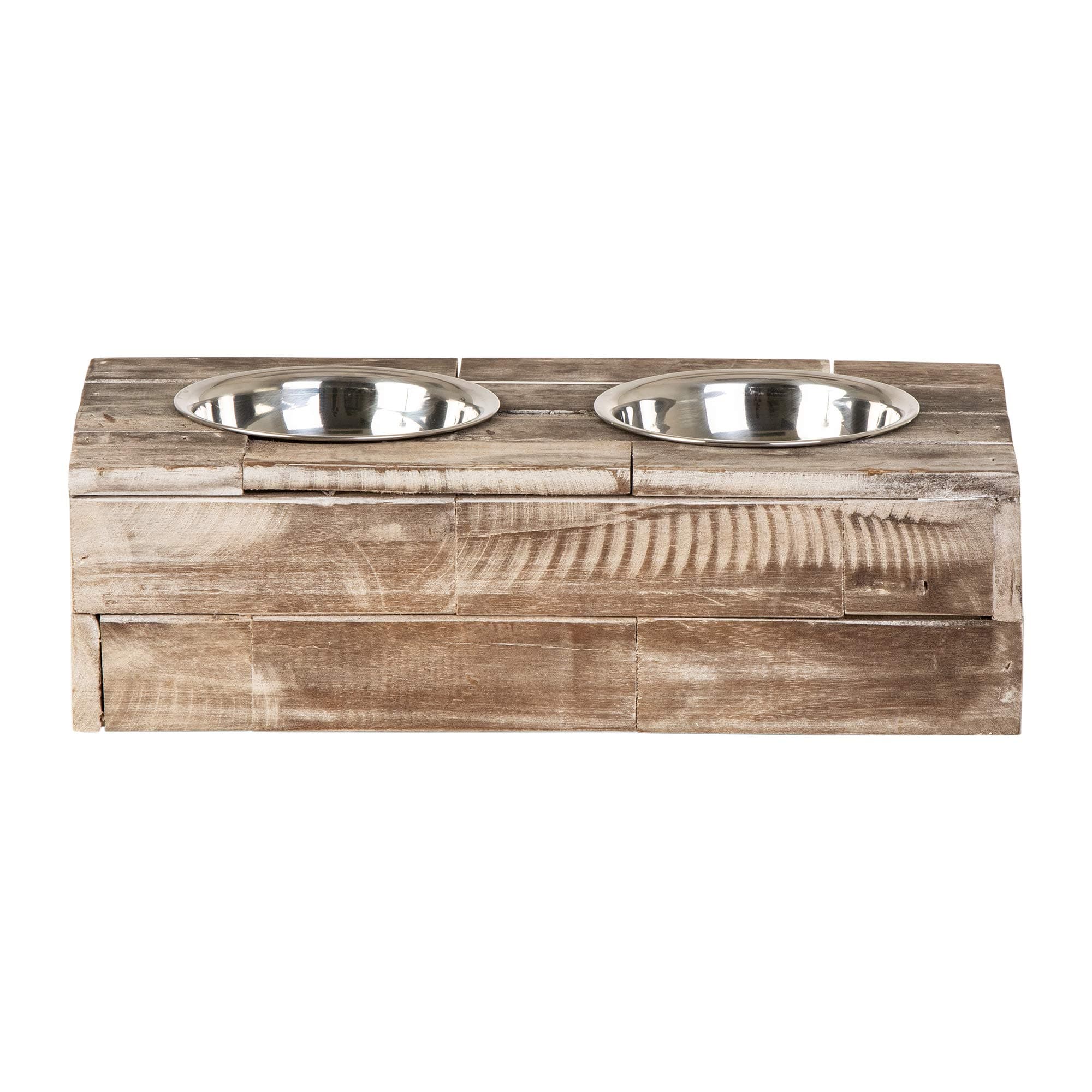 Huntley Pet Elevated Dog & Cat Double Bowl Feeder Stainless Steel Bowls (Berjen, Small)