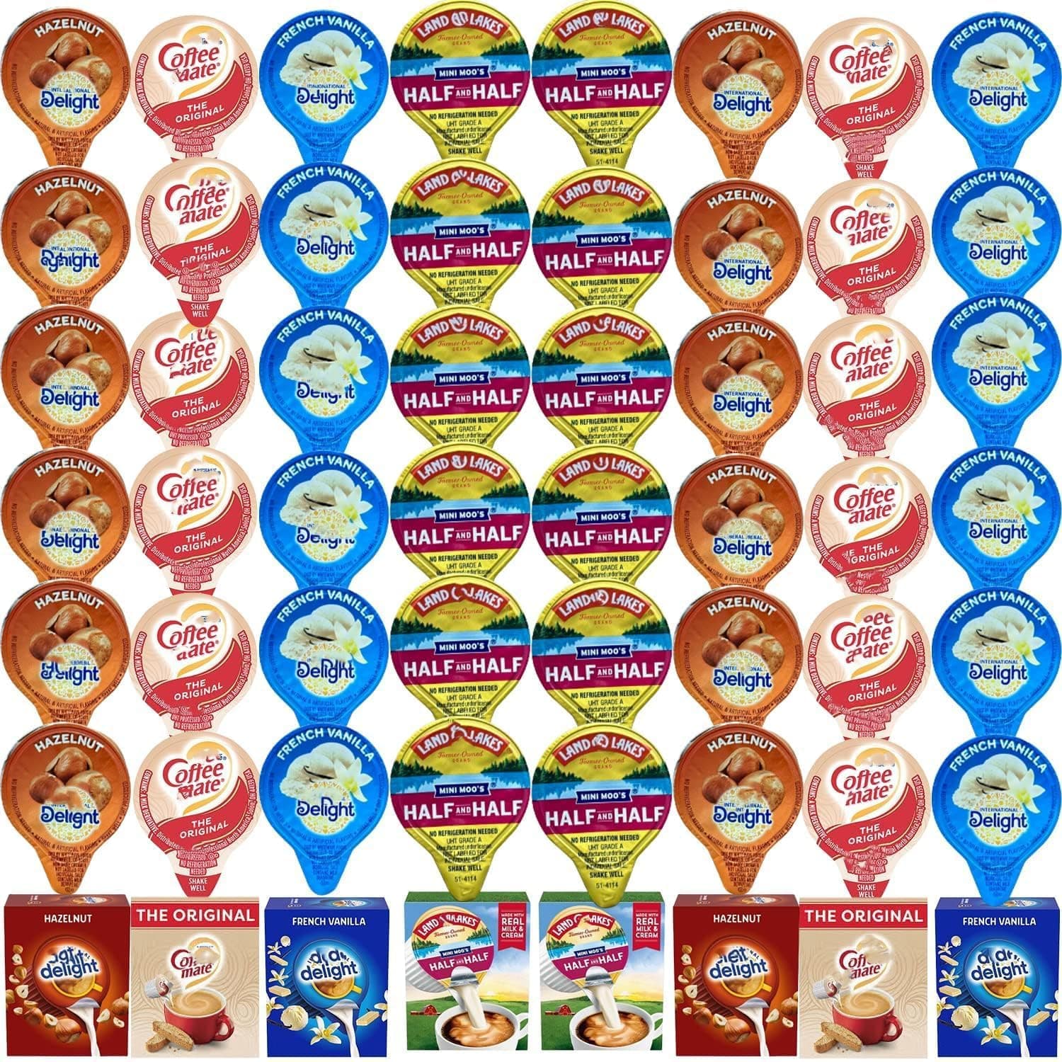 Coffee Creamer Singles Variety Pack Packaged by Bools, Dealight Creamer Singles Set, Delight Mini,Coffee Maete Original & Mini 4 Flavor Assortment (100 Pack) for Home, Office, Coffee, Bar, Gift
