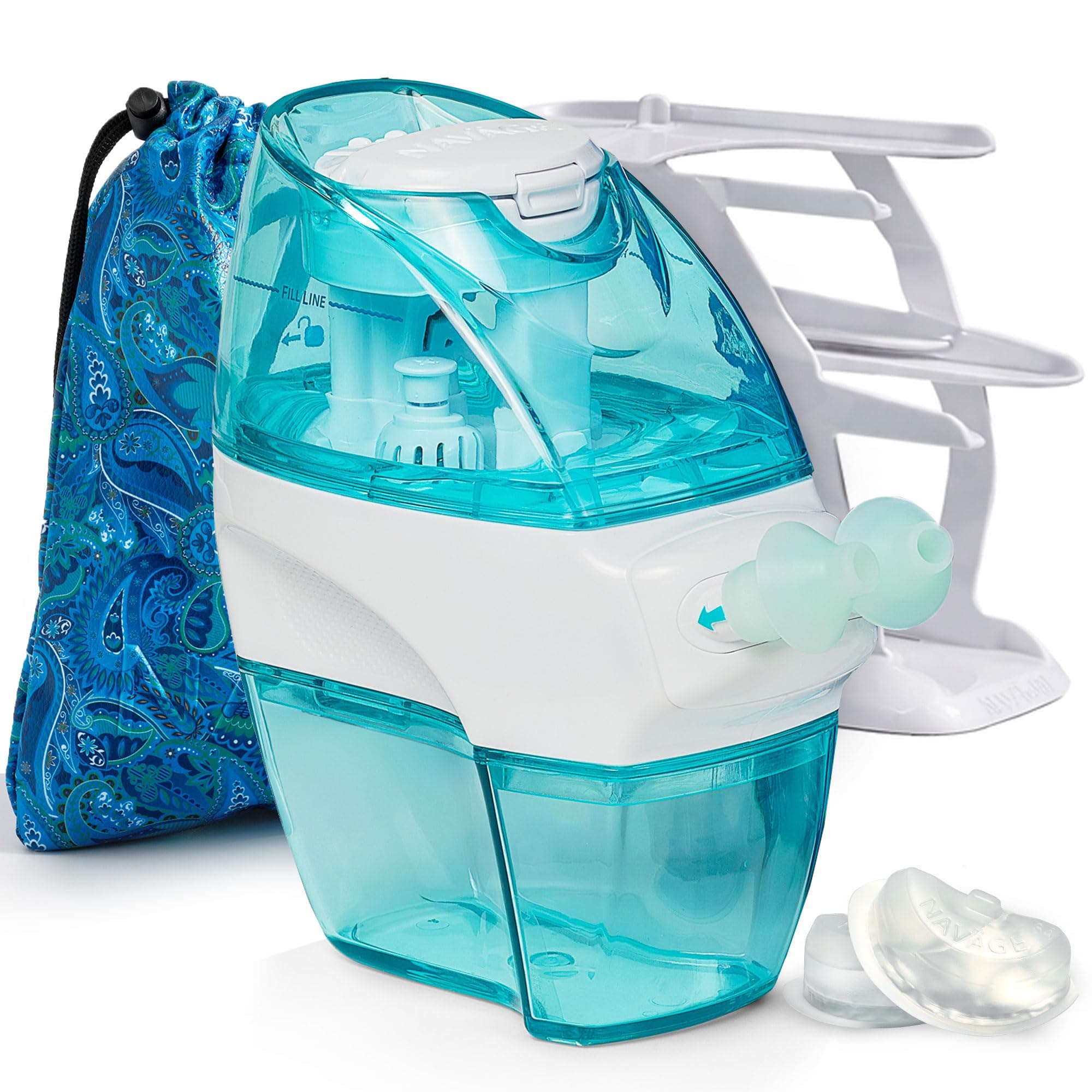 Nasal Care Deluxe Bundle – Powered Nose Cleaner for Congestion Relief w/ 30 SaltPods, Storage Caddy, Paisley Travel Bag & Batteries ($137 Value). Sinus Rinse for Clinically Proven Benefits