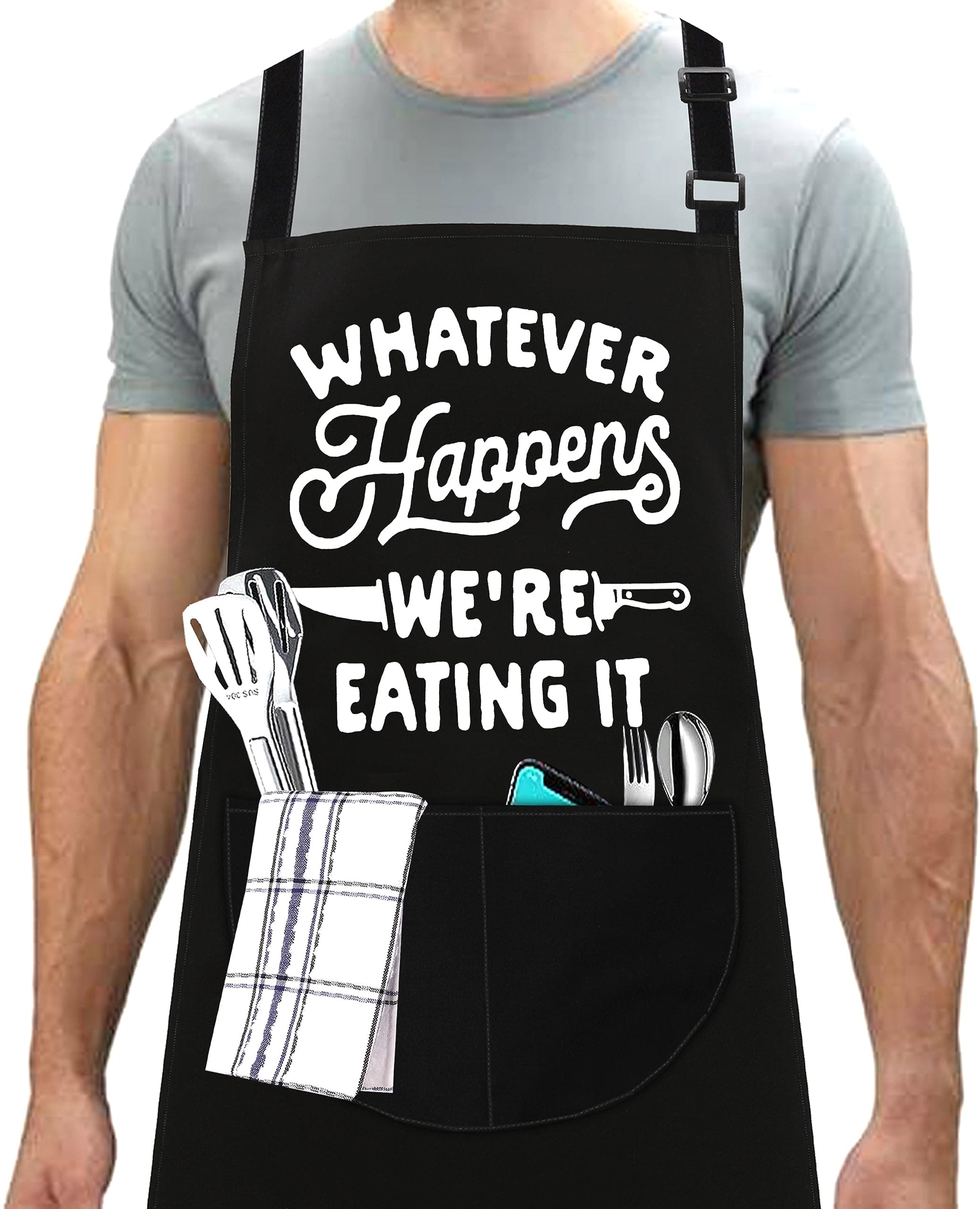 LINEN CLOSET® Adjustable Bbq Aprons for Men Novelty Funny Rude Kitchen Chef Aprons with 2 Pockets Christmas Grilling Gifts for Dad Son Father Husband