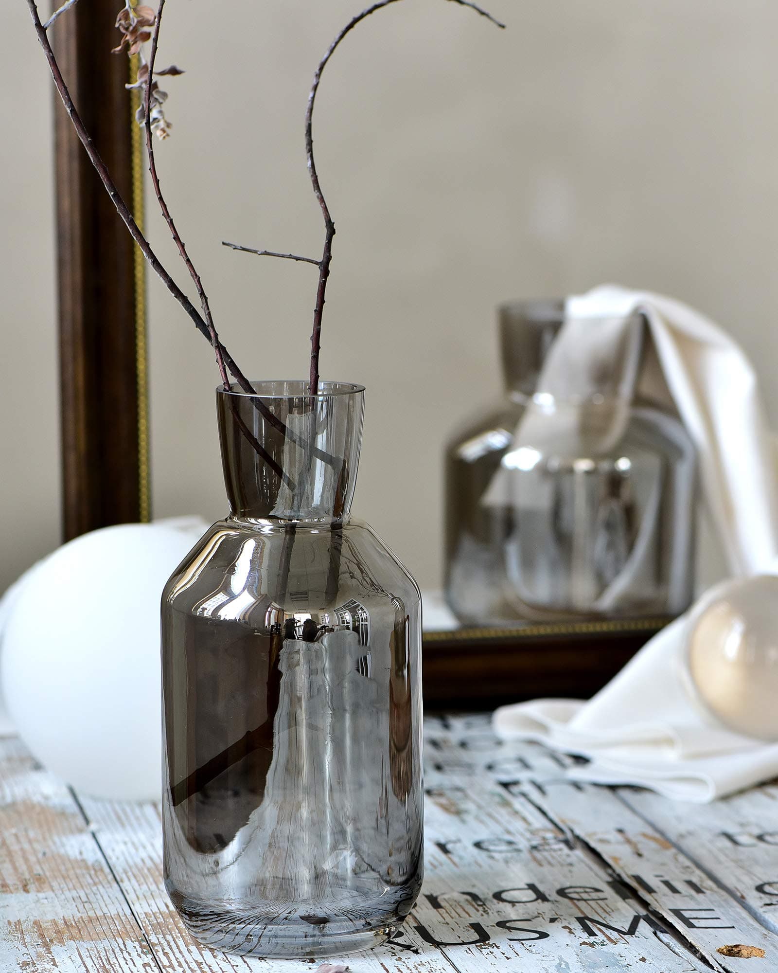 Vases Bottle Shape Optic Bronze Color Glass Flower Arrangement Table Centerpieces Modern Contemporary Dining Living Room Art Decor Accent Gift Vase,9.8'' H x 3.9'' D