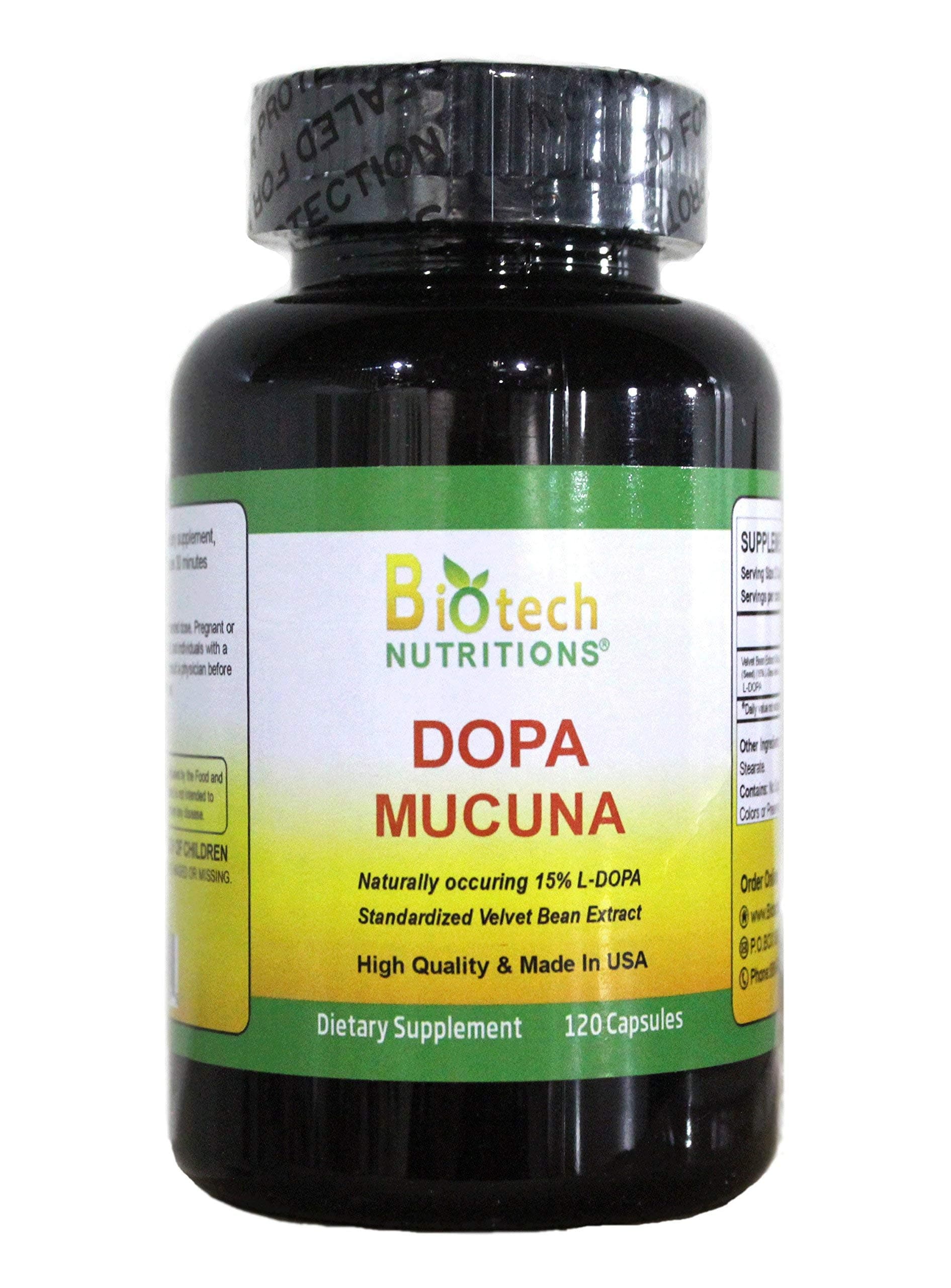 Dopa Mucuna 15% L-Dopa (Mucuna pruriens) 120 Vege Capsules Made in USA